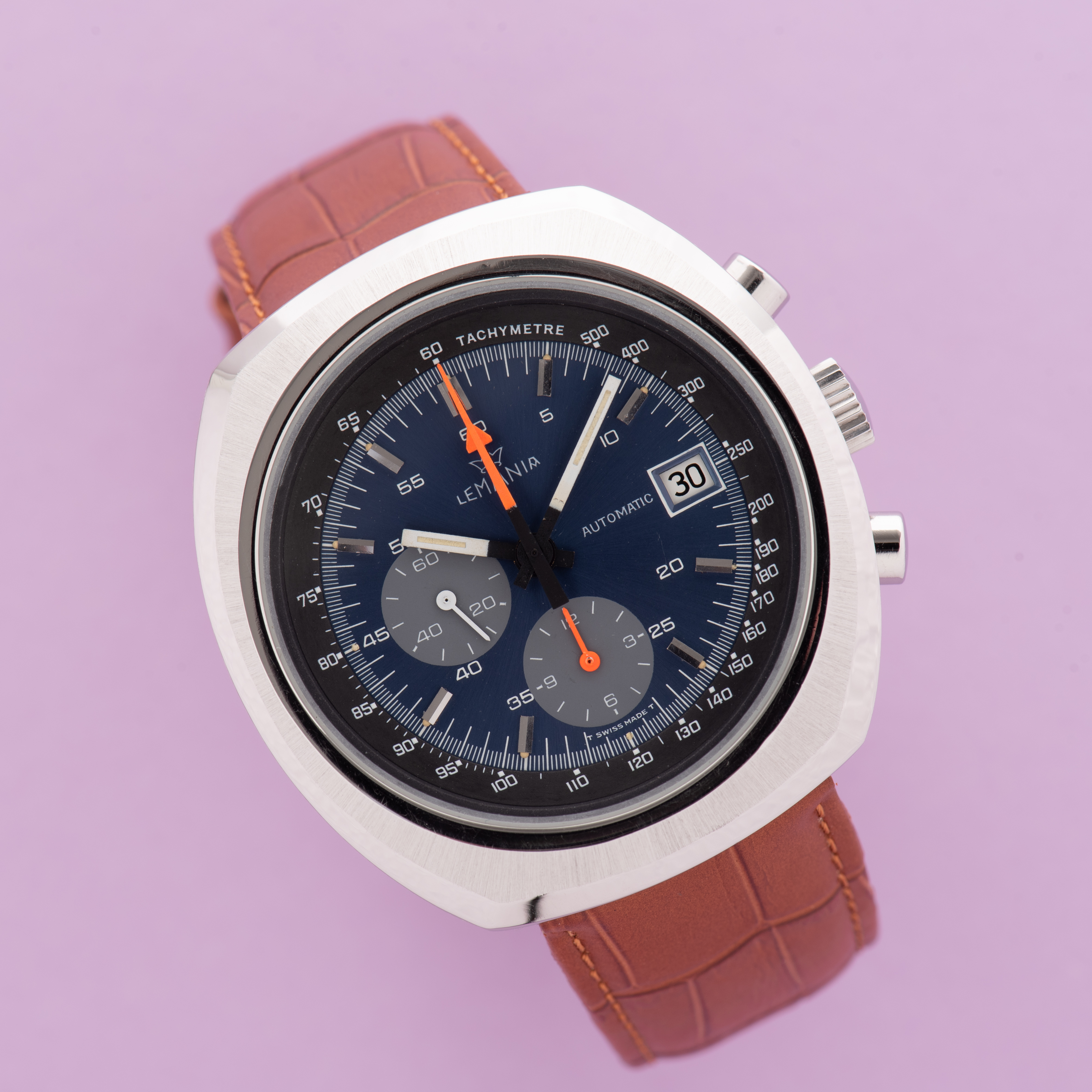 Zicht op Lemania Automatische chronograaf Lemania 1341 uit 1972