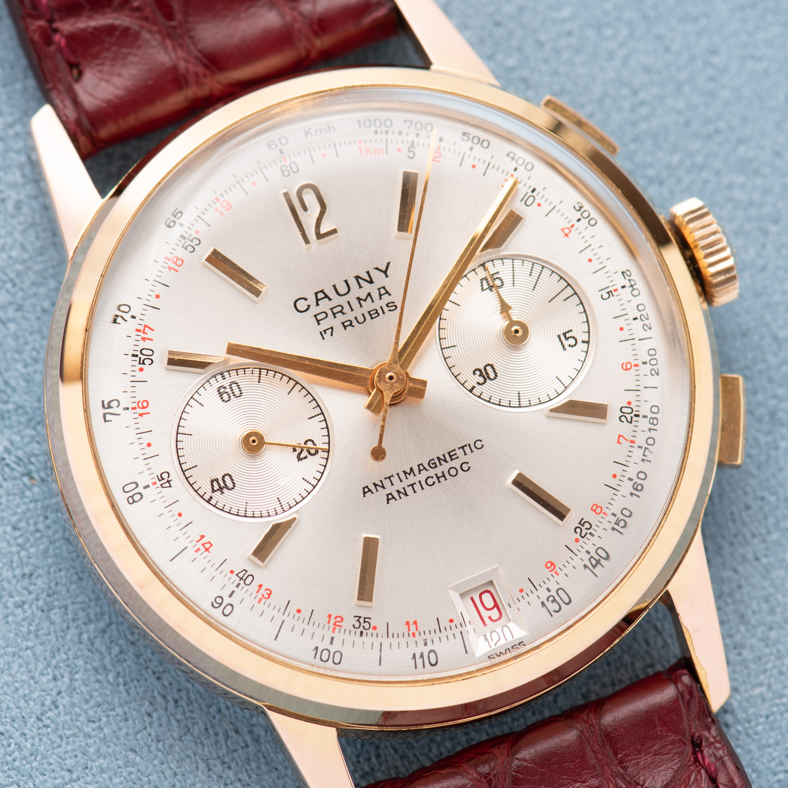 Vue de Cauny Prima Chronographe Incabloc 17rubis Landeron 187 New Old Stock