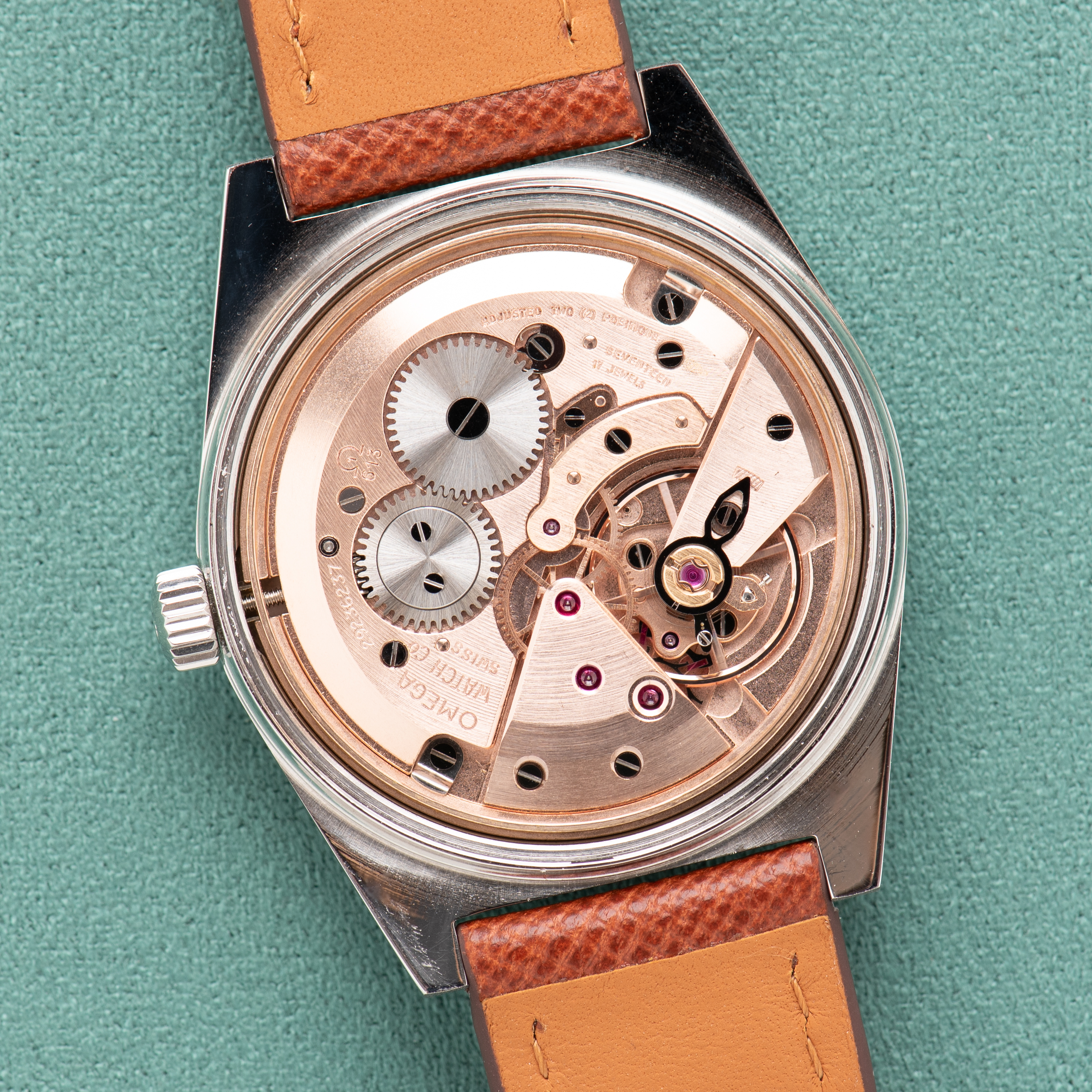 View of Omega Geneva Date Silver Dial Ref 136.0049 from 1969