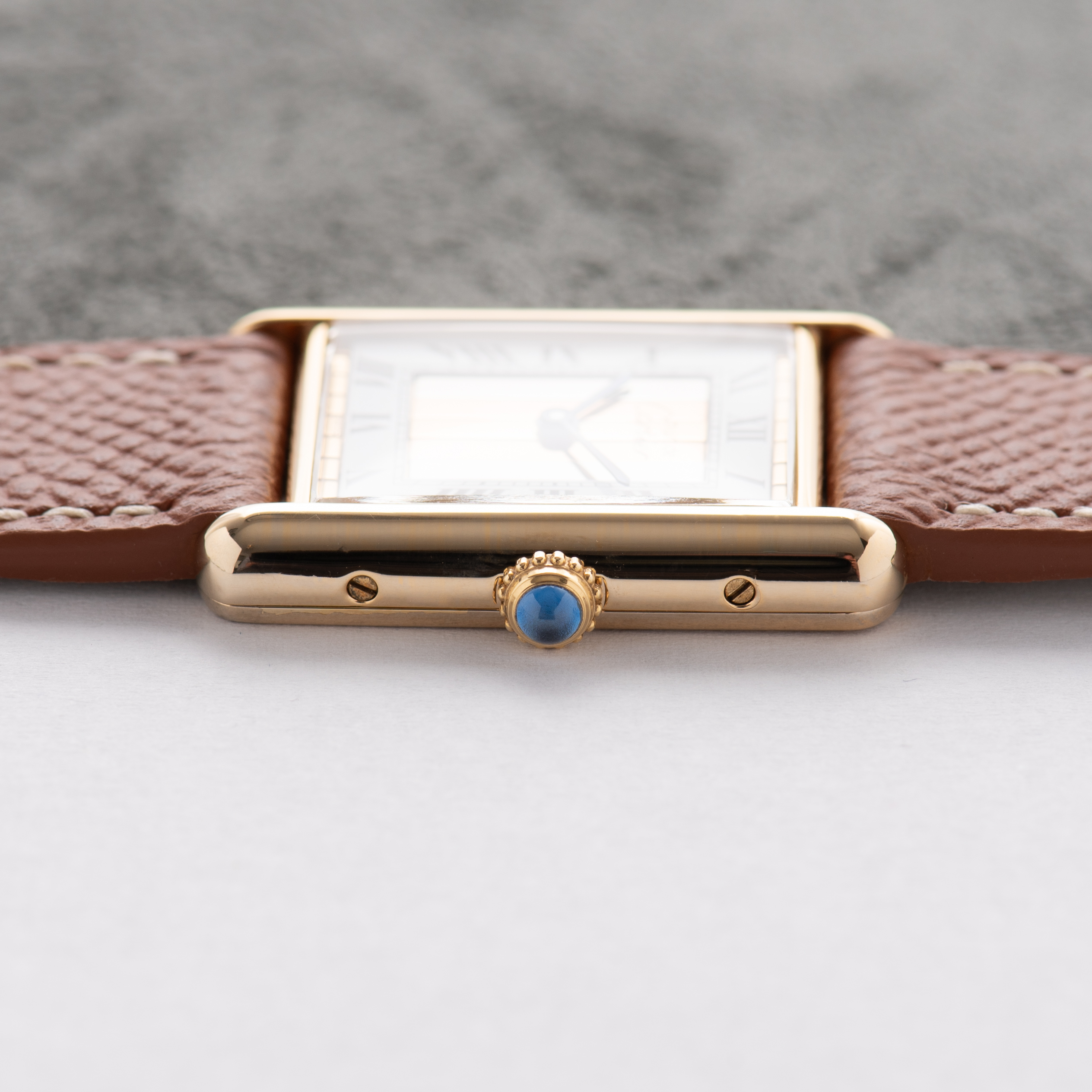 View of Cartier Tank De Must Vermeil GM Trinity dial from 1980-90