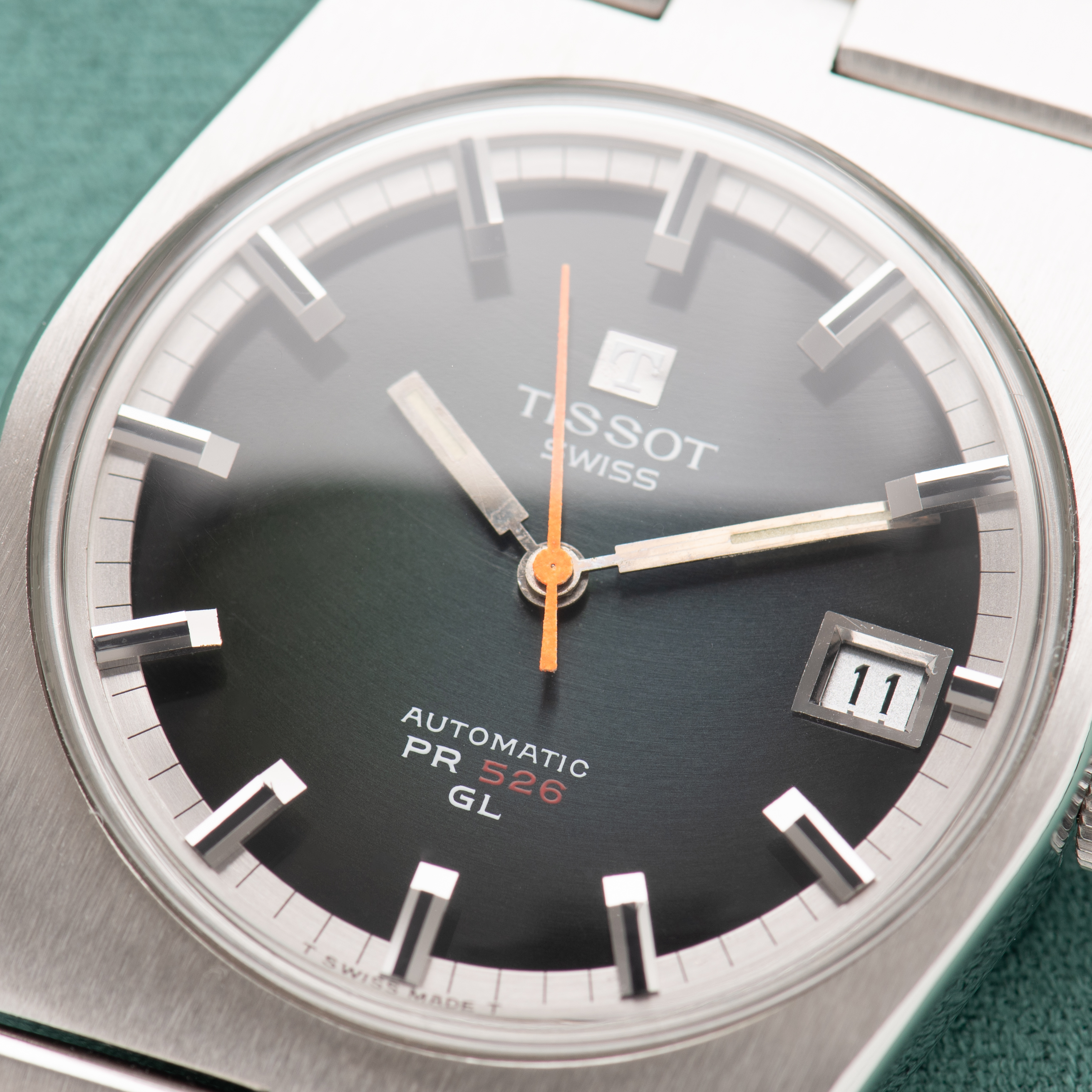 View of Tissot Swiss Automatic PR526 GL Green/Silver Dial Ref 64005 15 0198