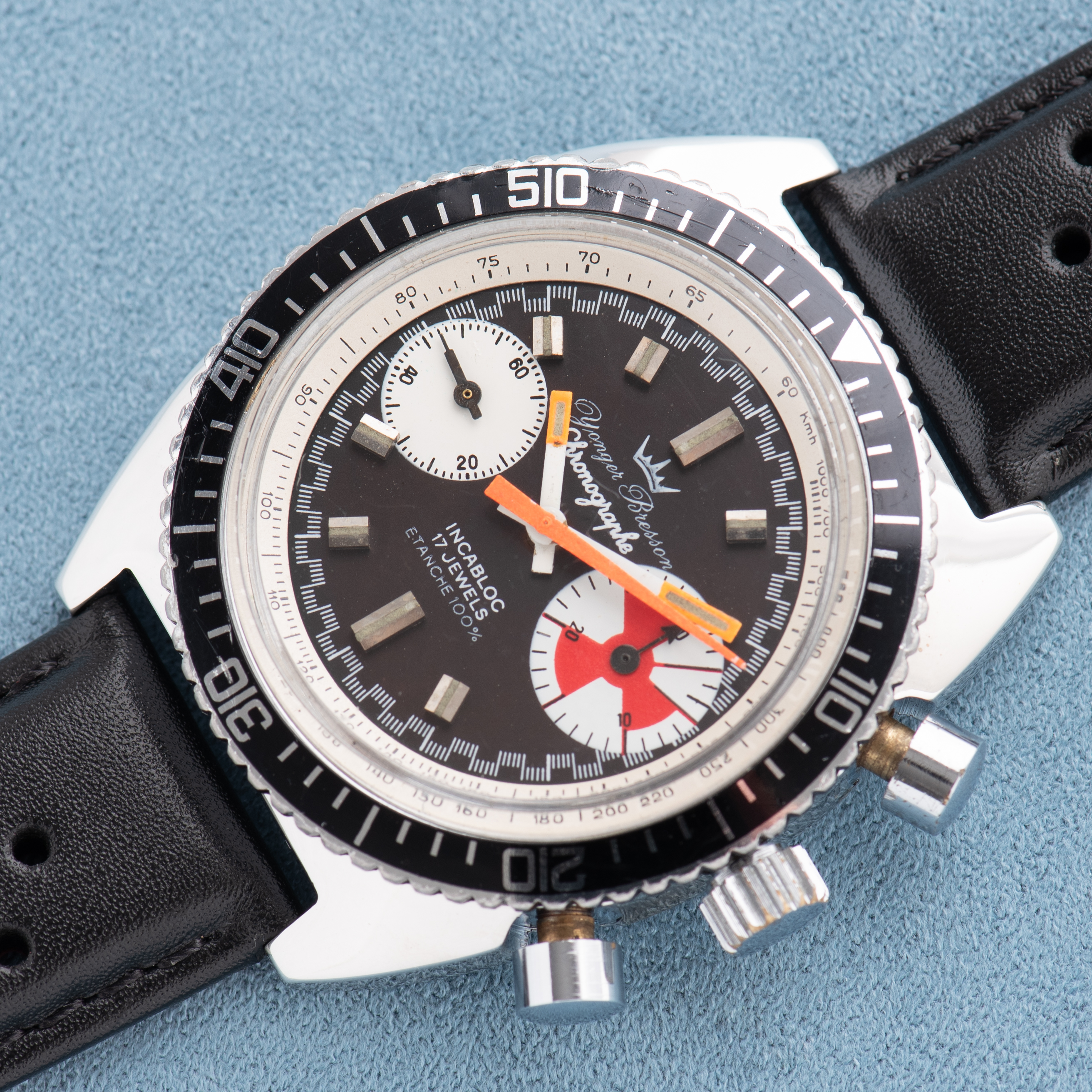 Zicht op Yunger Bresson "Yachtingraph" Chronograph Incabloc Valjoux 7733