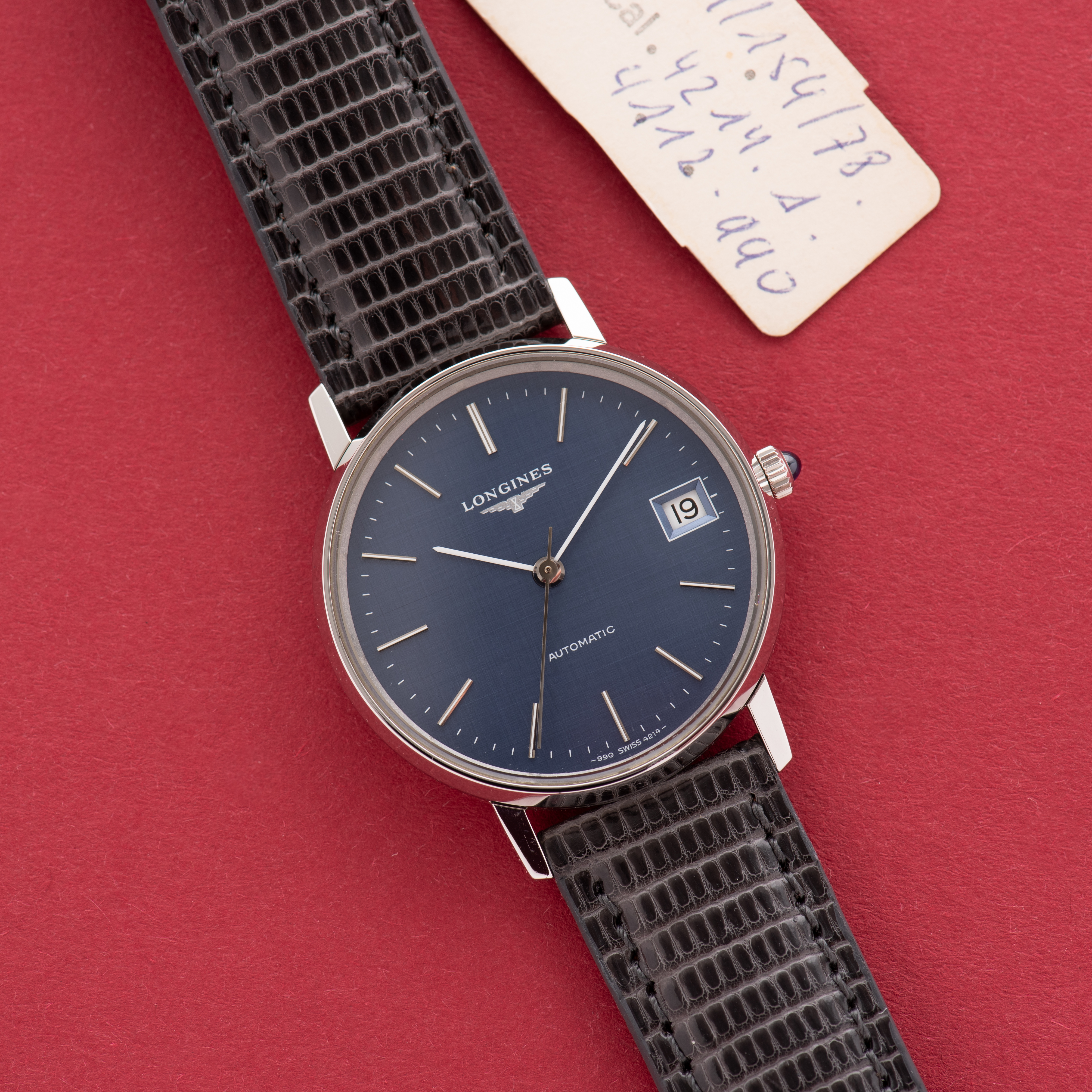 Vue de Longines Automatic Blue Tapisserie dial réf 4214 990 cal L990.1
