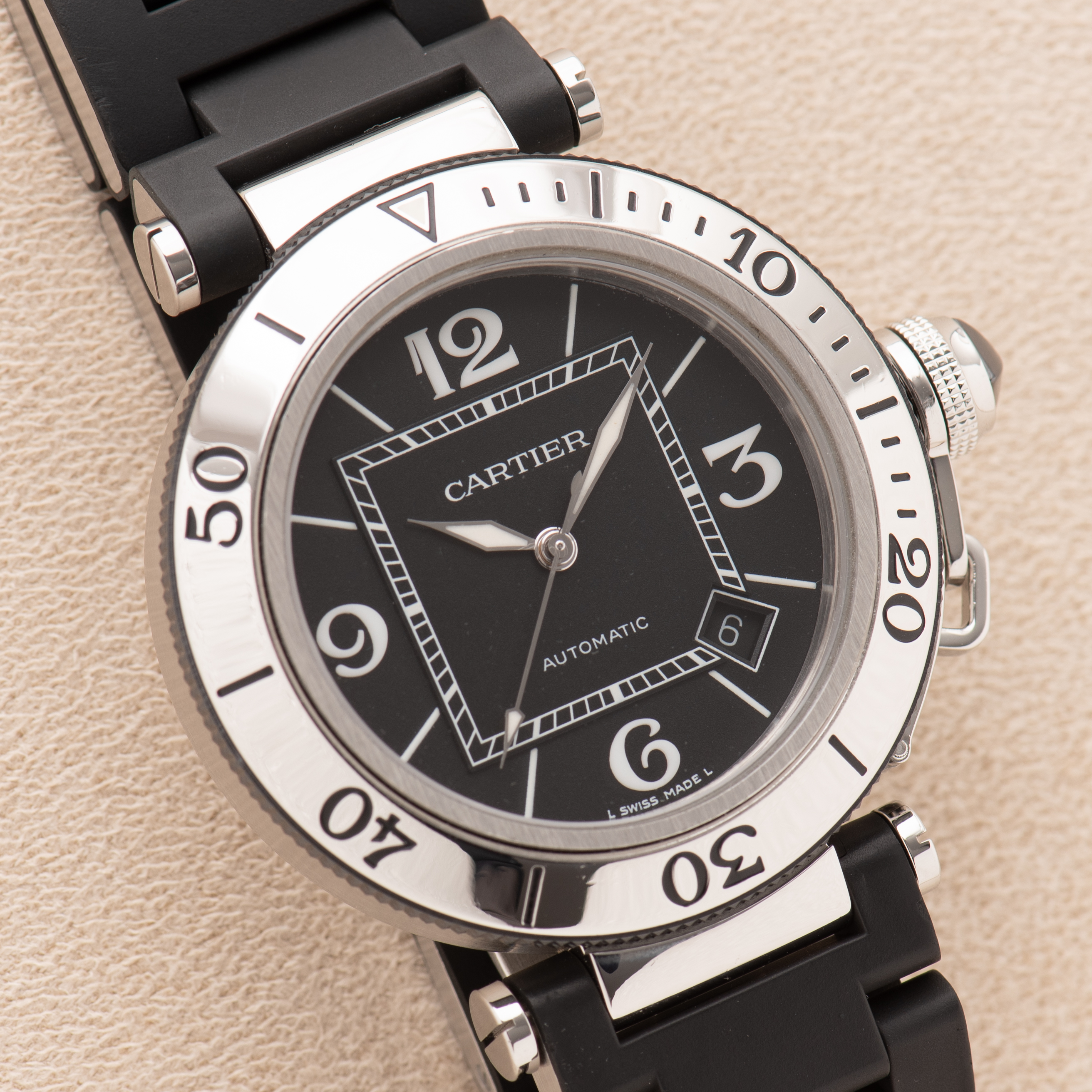 View of Cartier Pasha Seatimer Black Dial Ref 2790