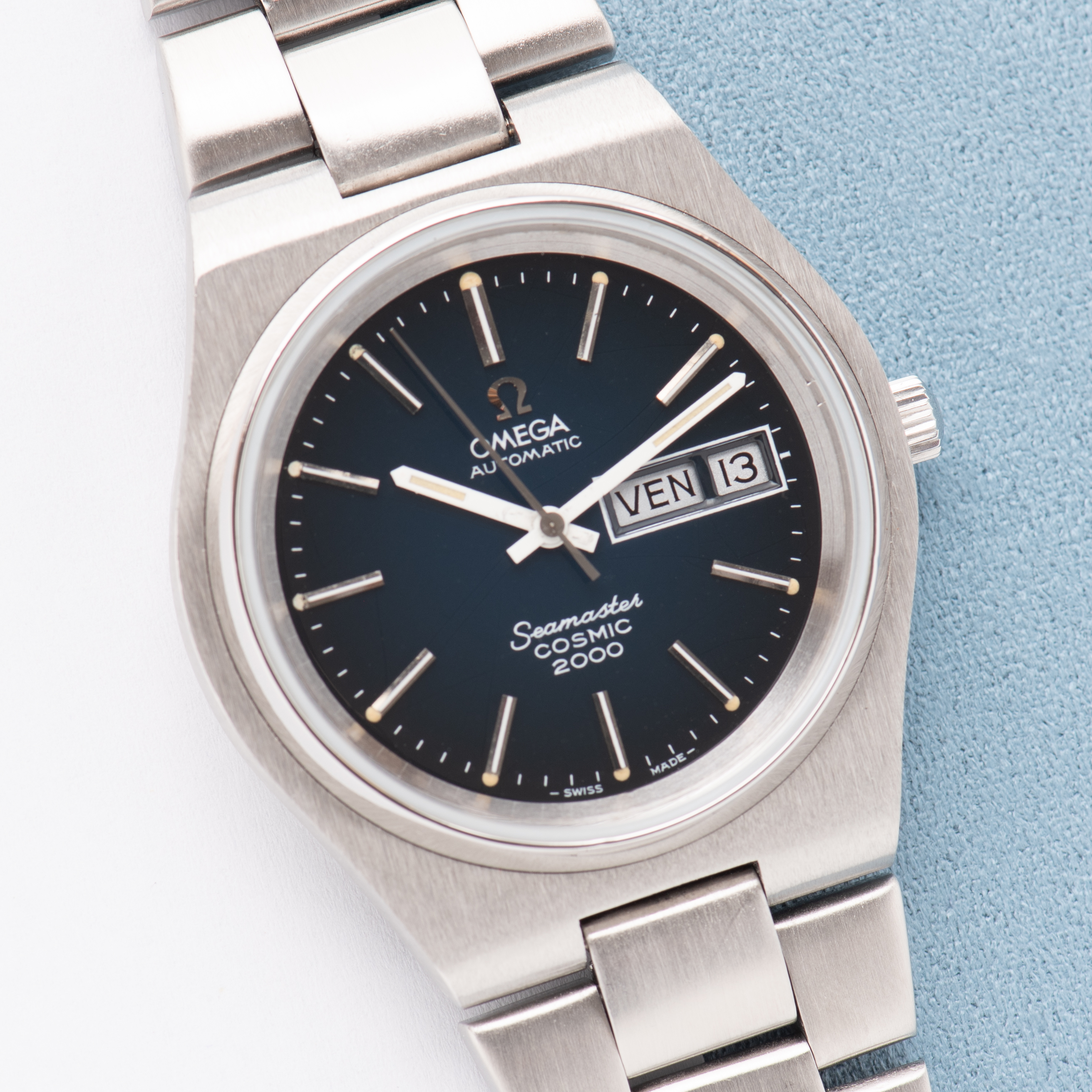 View of Omega Automatic Seamaster Cosmic 2000 Spider dial Réf 166.0129 from 1973