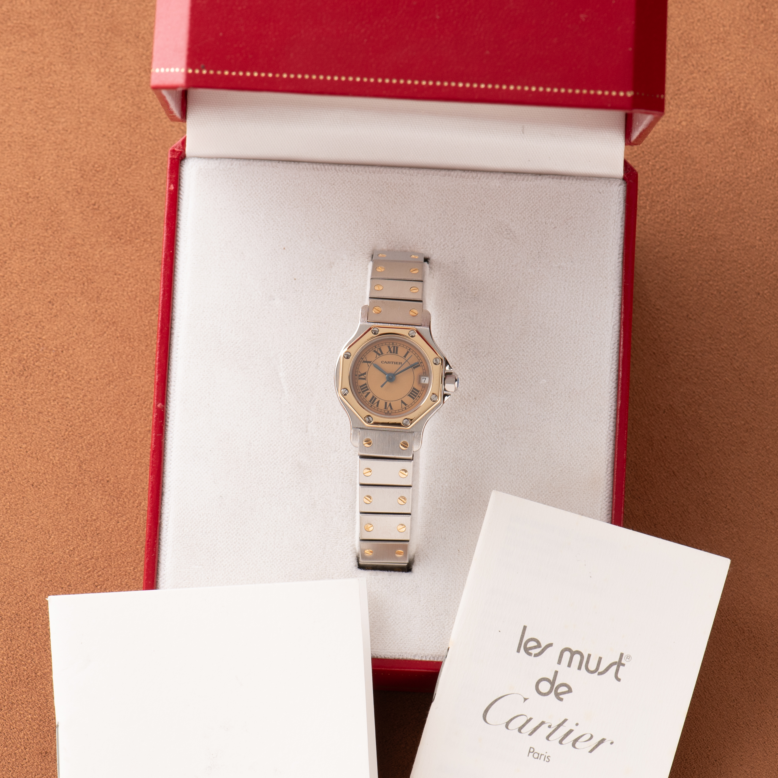 Vue de Cartier Santos Octagon Gold/steel Patina Dial réf 187903 with box/papers