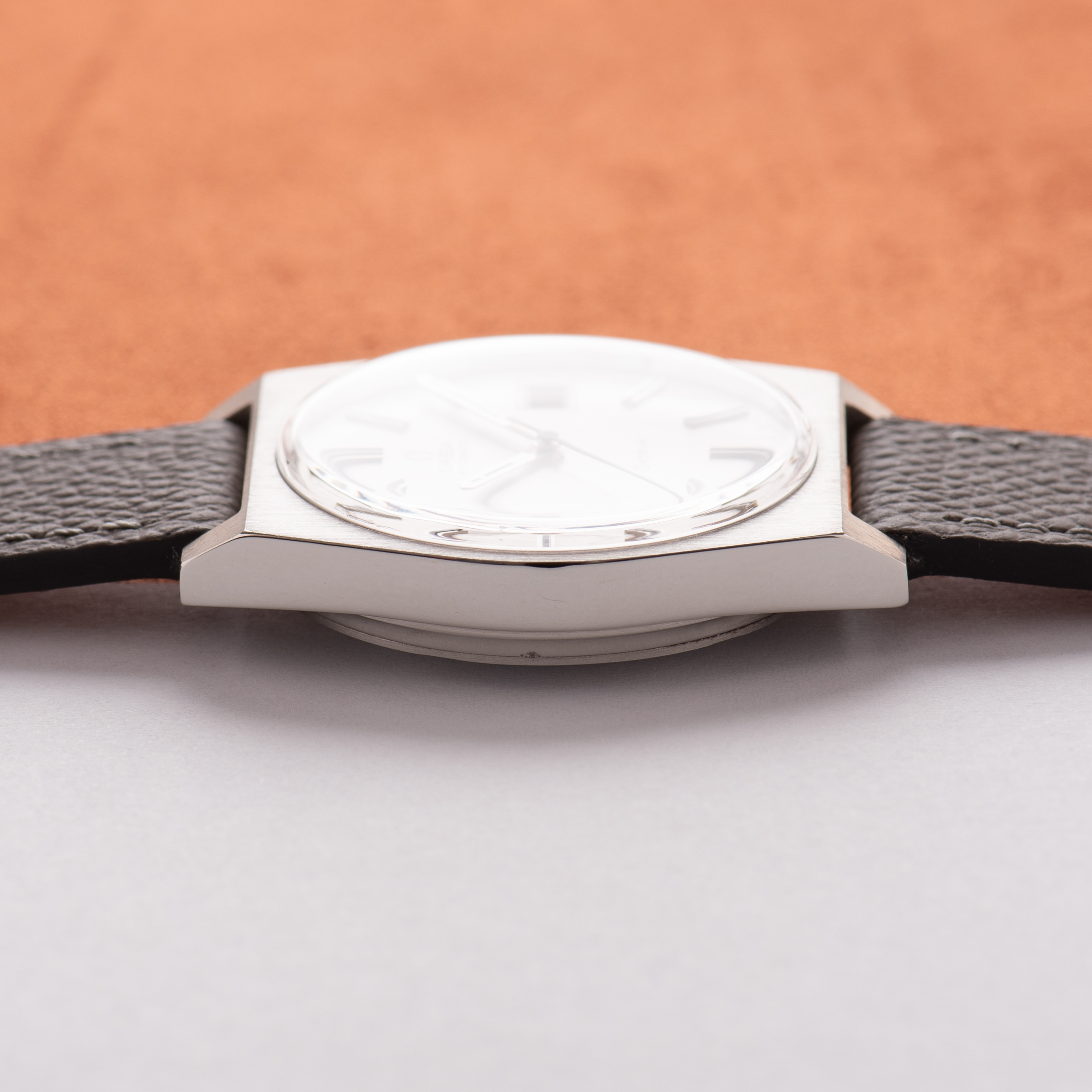 View of Omega Genève Automatic Date Silver Dial cal 1481 from 1973 Réf 166.0118