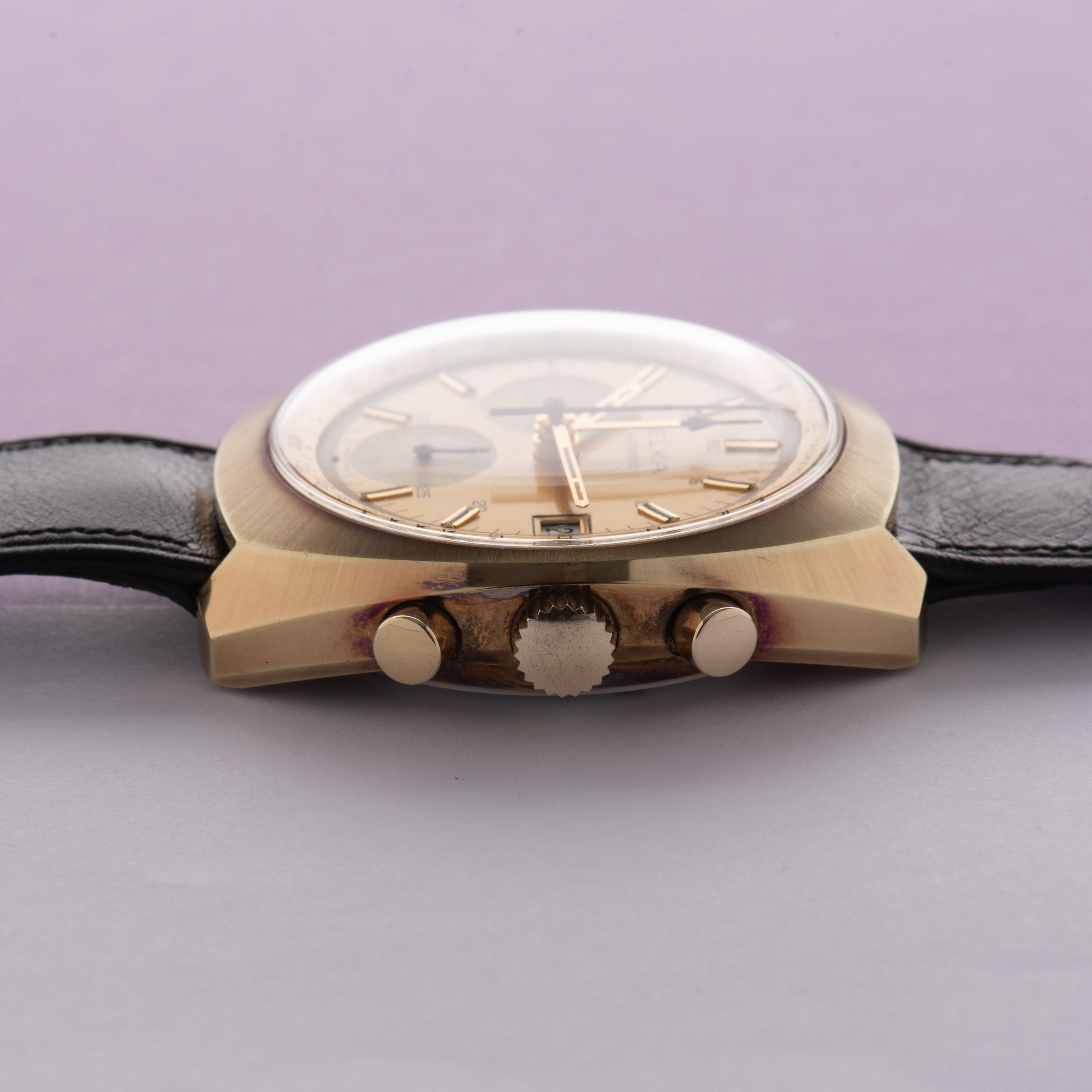 View of Elka Chronograph Lemania 1341 New Old Stock