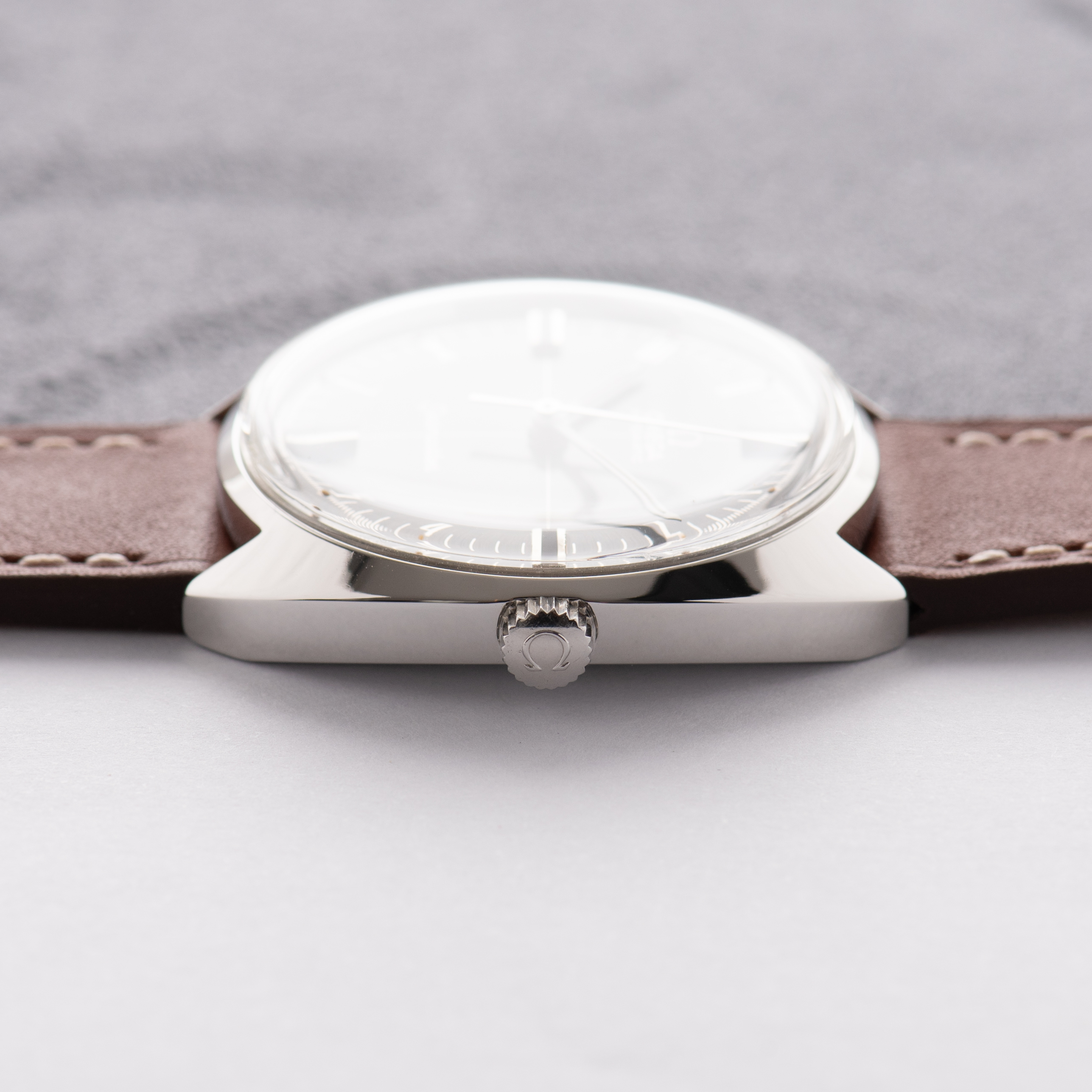 View of Omega Automatic Seamaster Cosmic "Crosshair" Grey Dial Ref 166.026 from 1969