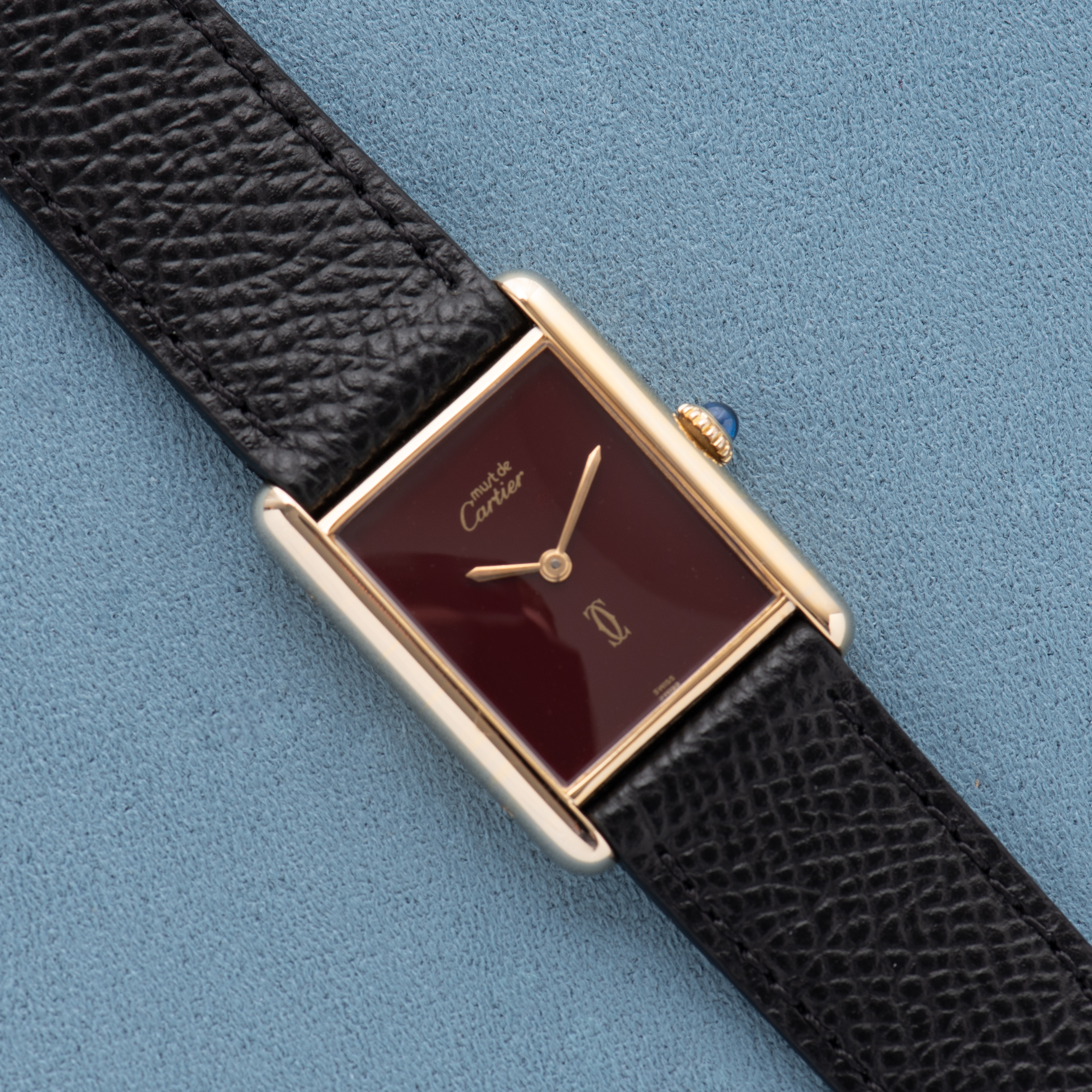 Vue de Cartier Tank De Must Vermeil GM Bordeau Dial Full Set from 1982