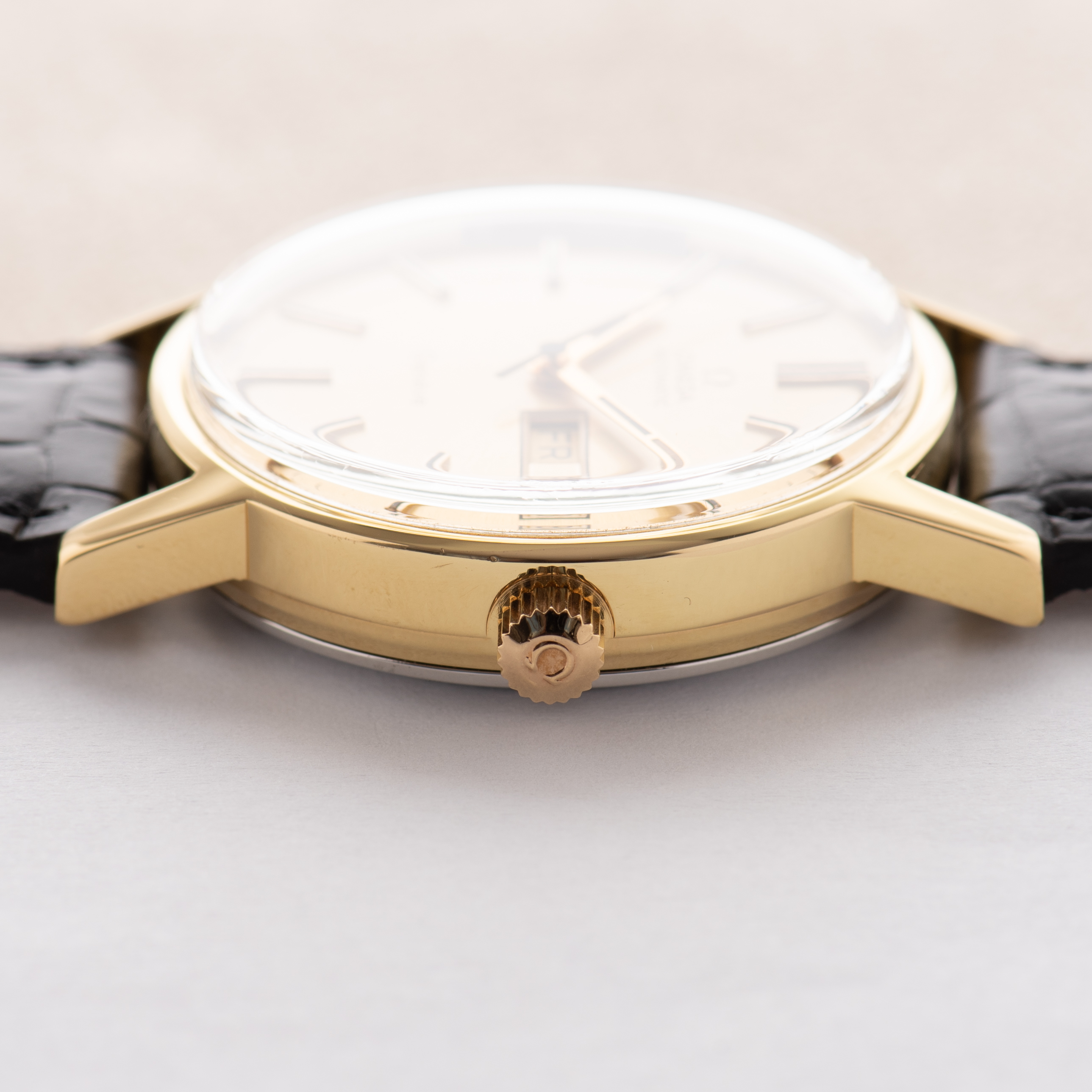 View of Omega Automatic Genève Gold Plated Day-Date From 1973 Ref 166.0117
