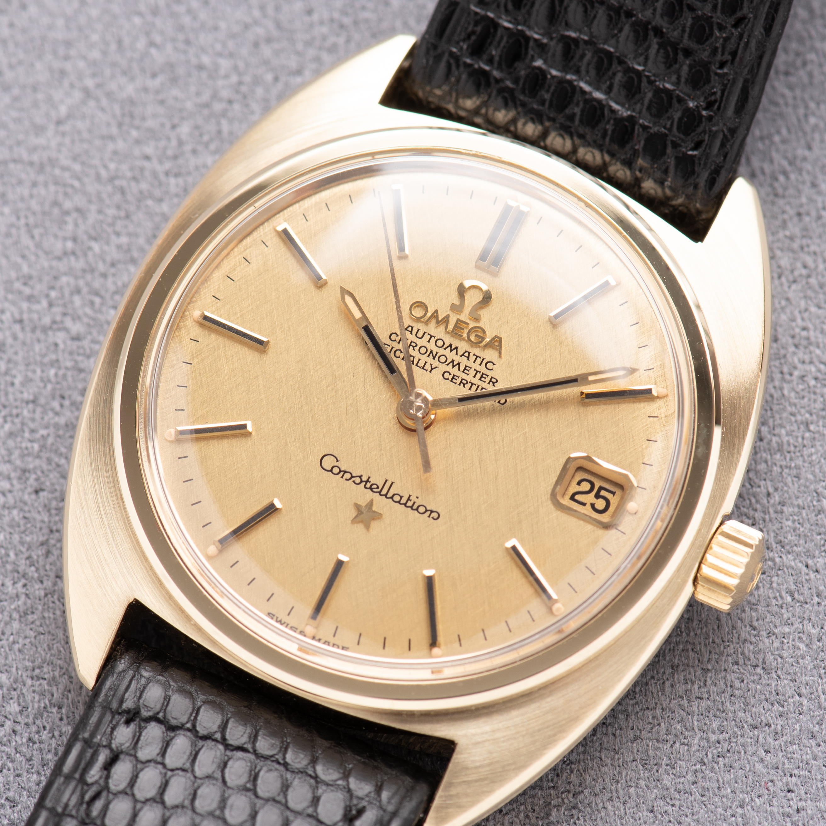 View of Omega Constellation Chronometer C-shape 14K Gold Capped from 1969 Réf 168.017SP