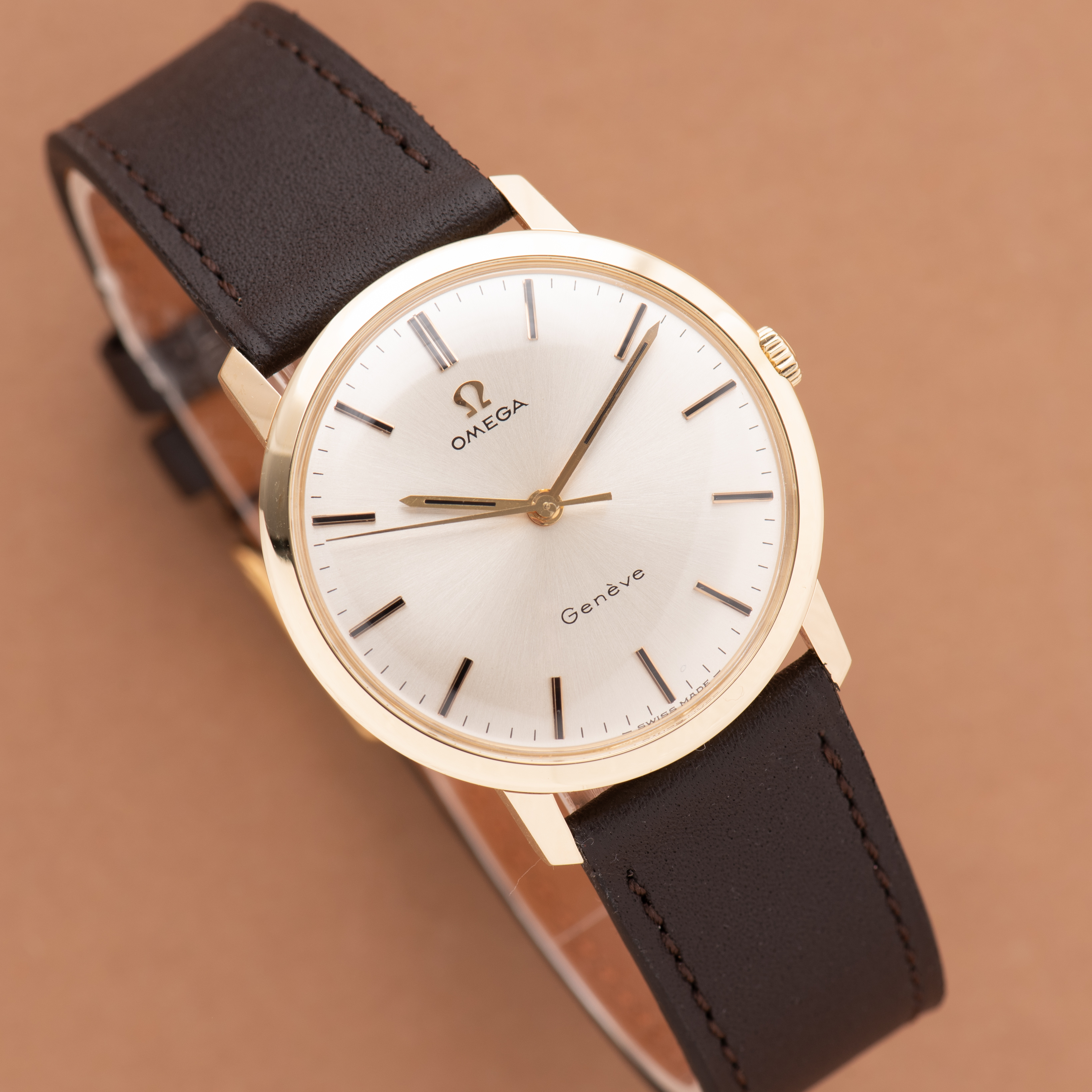 View of Omega Geneva Dress Watch 14K Yellow Gold Ref 131.021SP from 1969