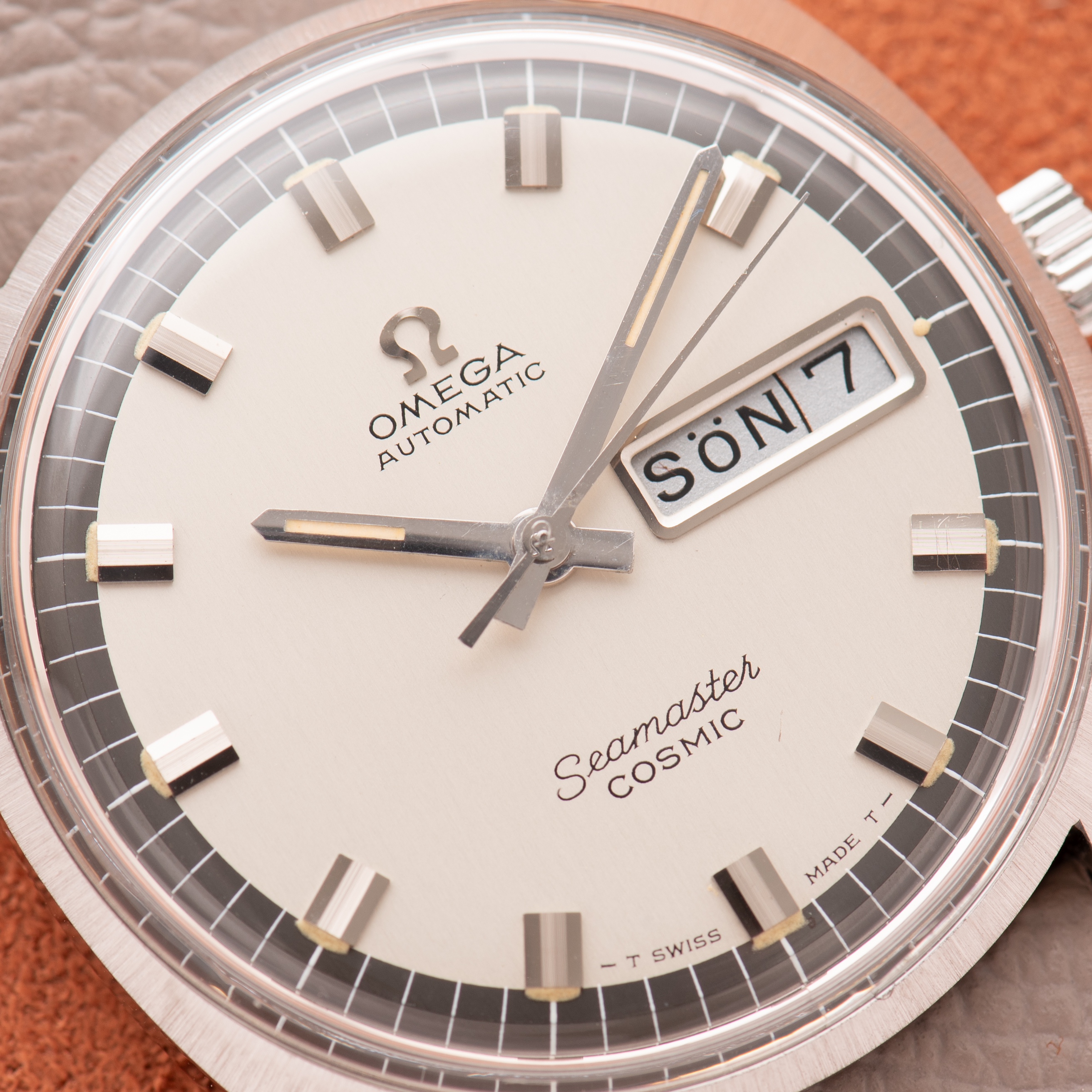 View of Omega Automatic Seamaster Cosmic Day Date Automatic cal 752 Ref 166.036
