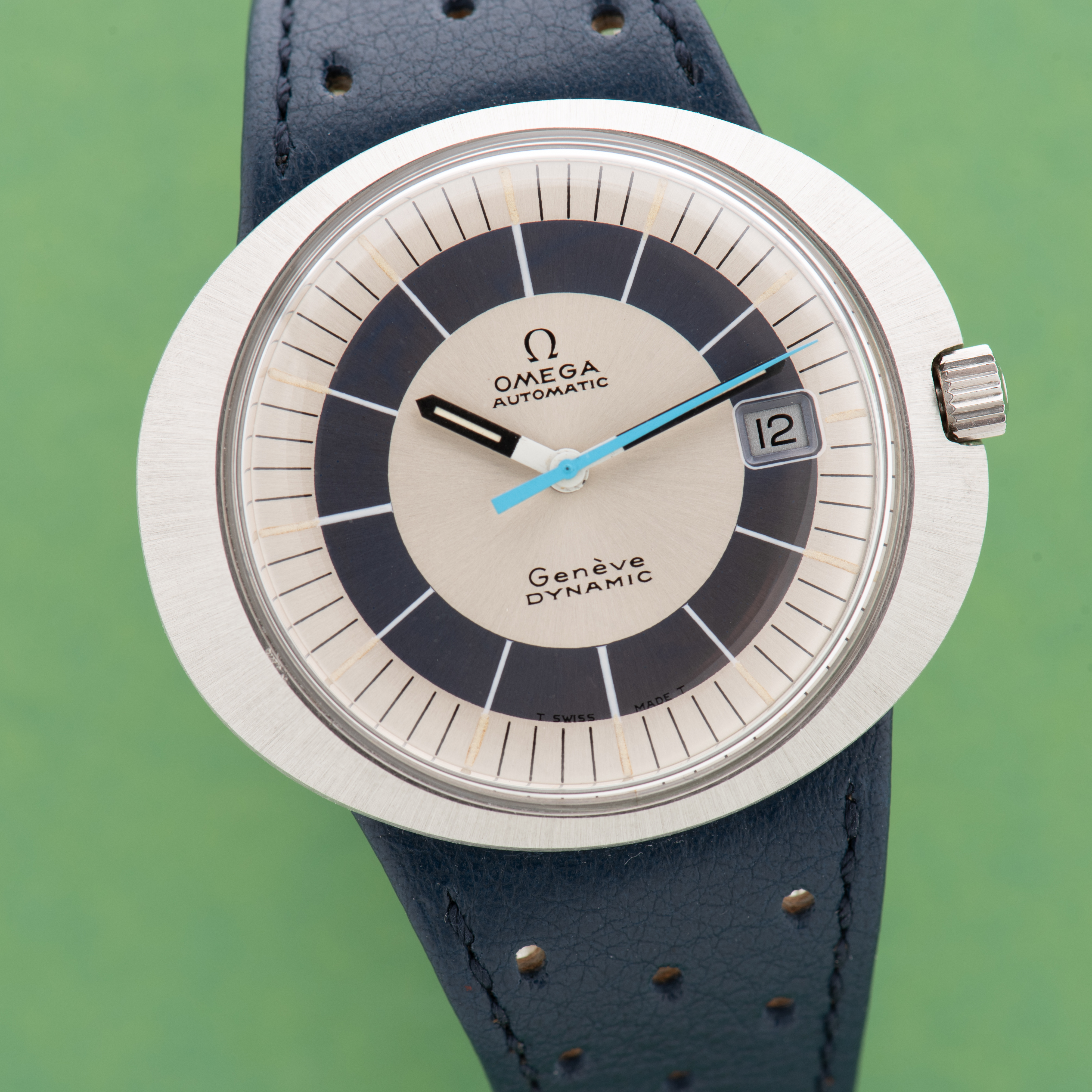View of Omega Genève Dynamic Automatic Blue Dial from 1968 Ref 166.039