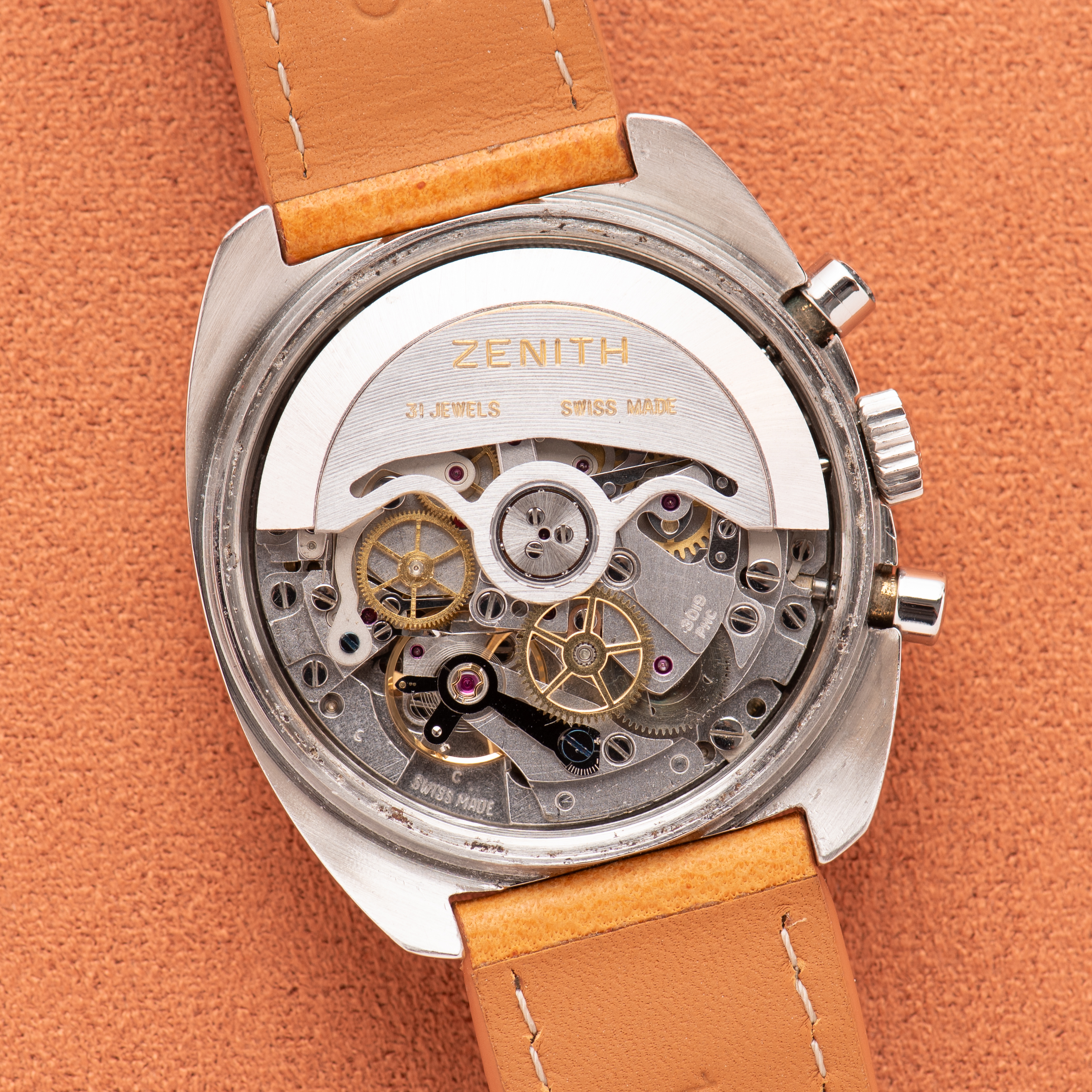 View of Zenith El Primero Chronograph Cal 3019 Réf 01.0210.415 from 1970