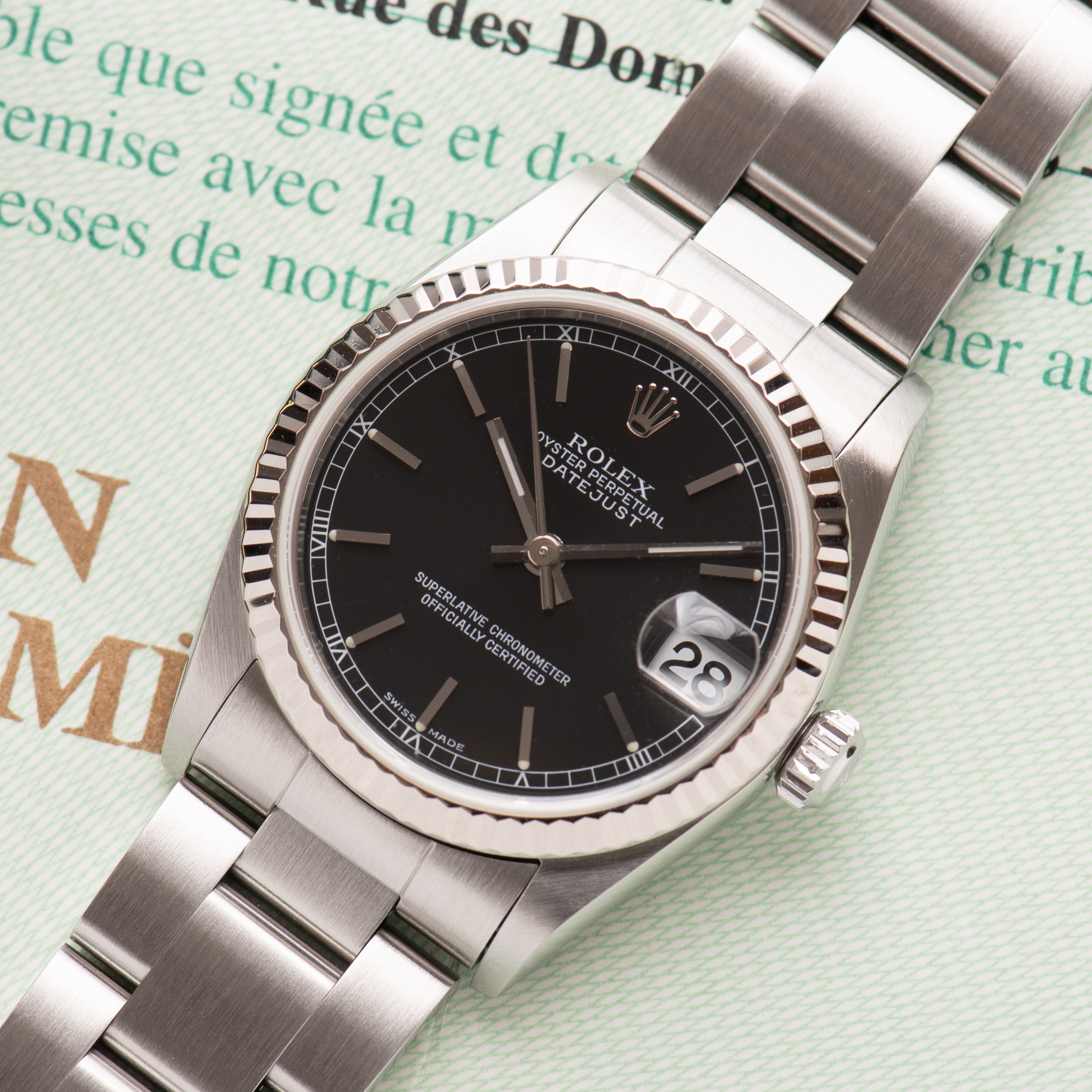 Vue de Rolex Oyster Datejust 31mm Black Dial Réf 78274 With Papers