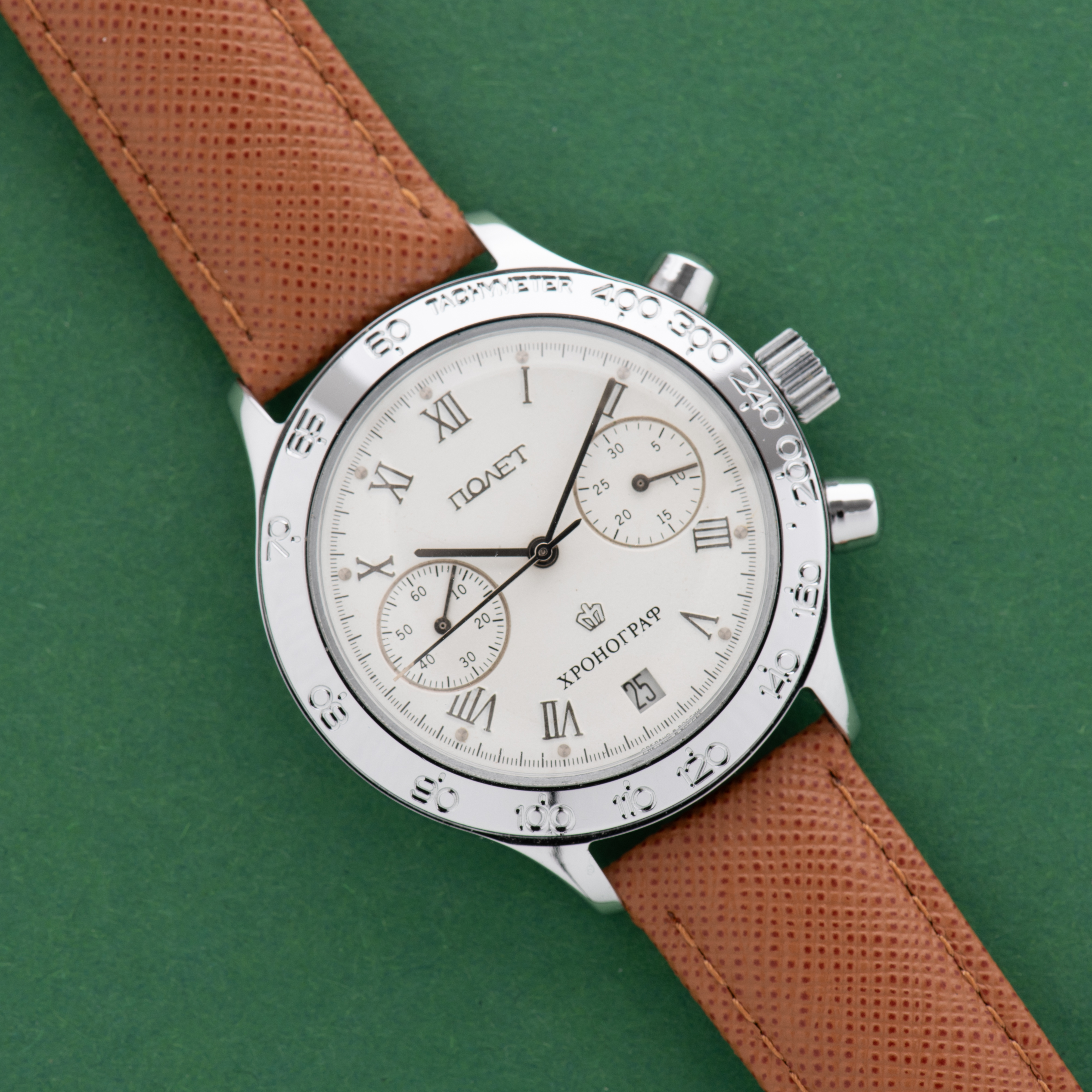 Zicht op Poljot Movet Chronograph 3133 Nieuwe oude voorraad