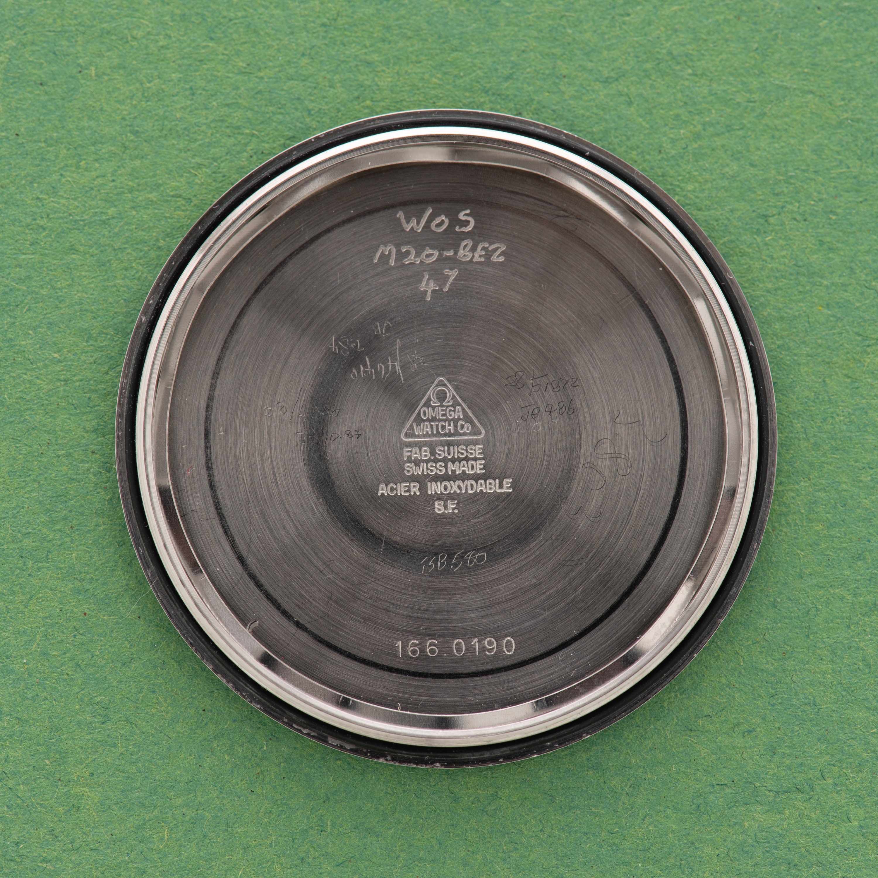 View of Omega Genève Automatic Date Square TV black dial ref 166.0190 from 1973