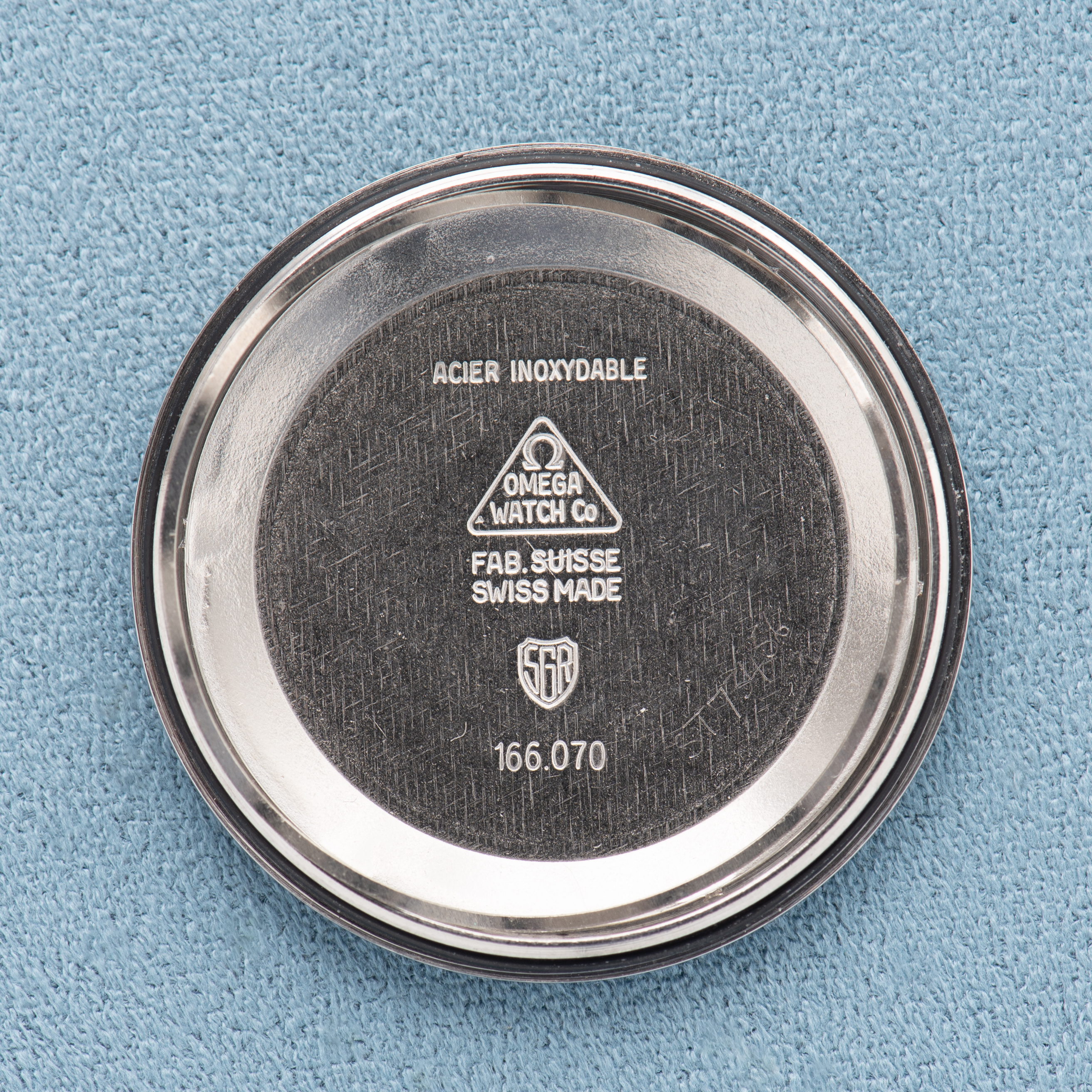 View of Omega Automatic Geneva Date Blue Dial Ref 166.070 from 1969