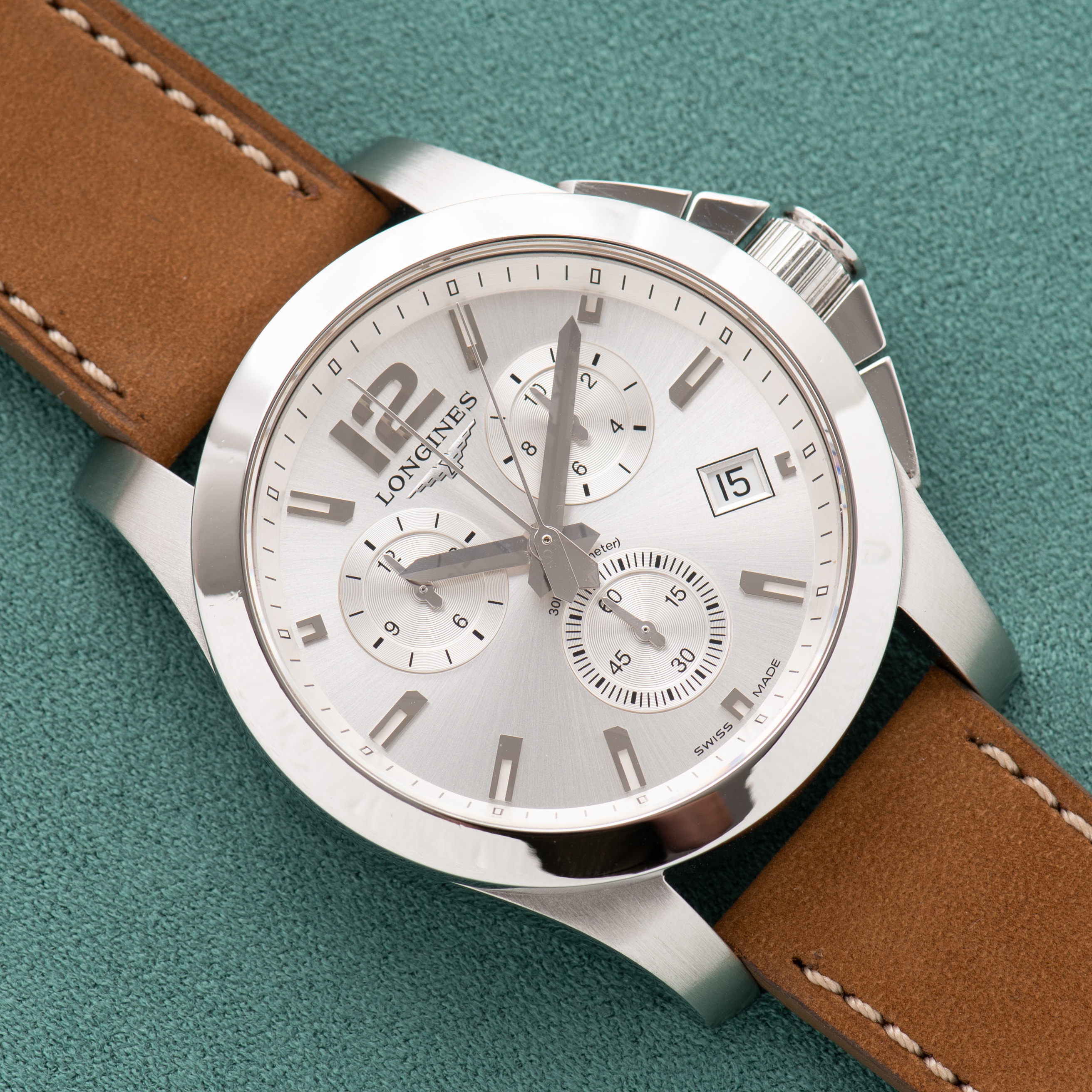 View of Longines Conquest Chronograph Silver Dial L3.660.4