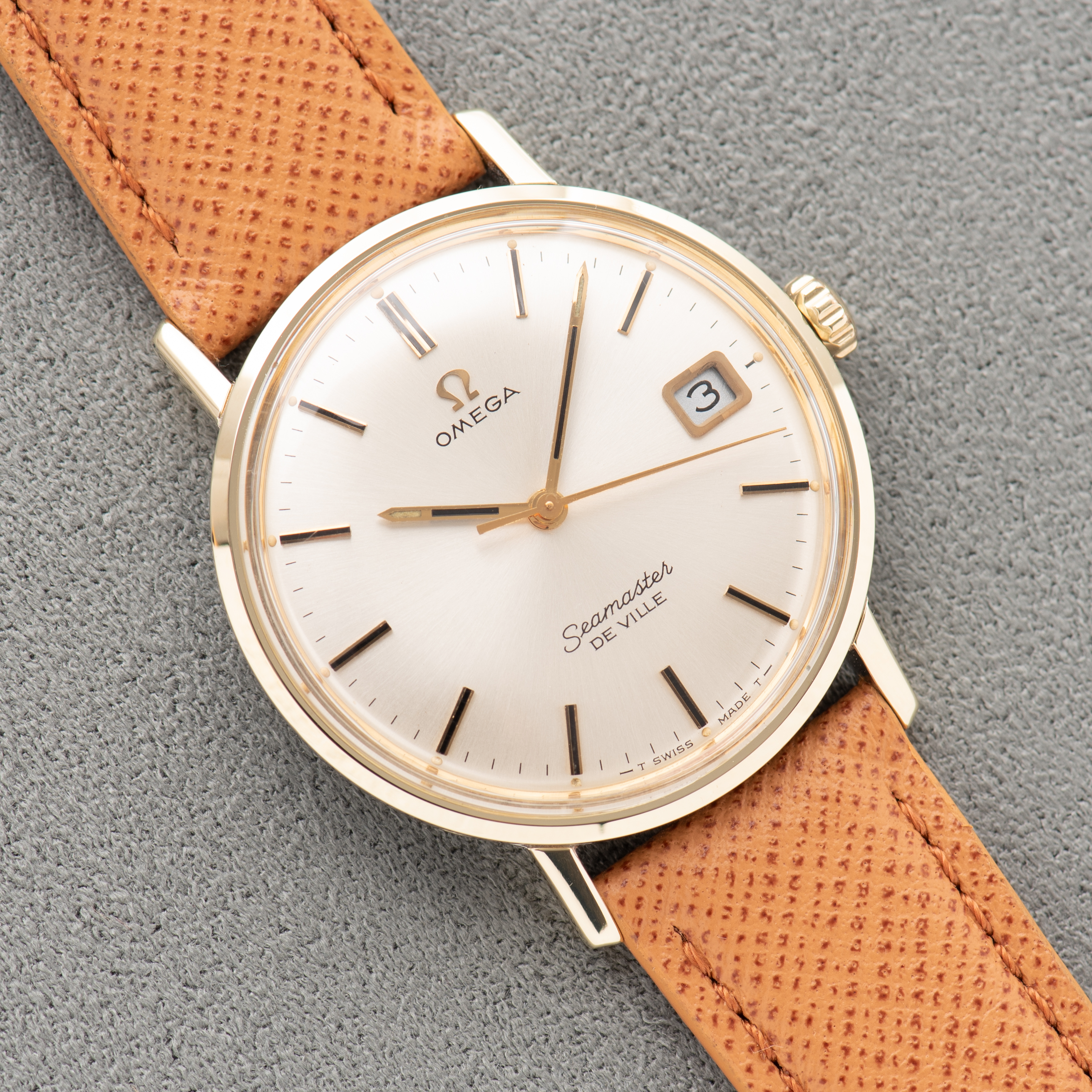 View of Omega Seamaster De Ville Date Gold/Steel Ref 136,020 SP from 1971