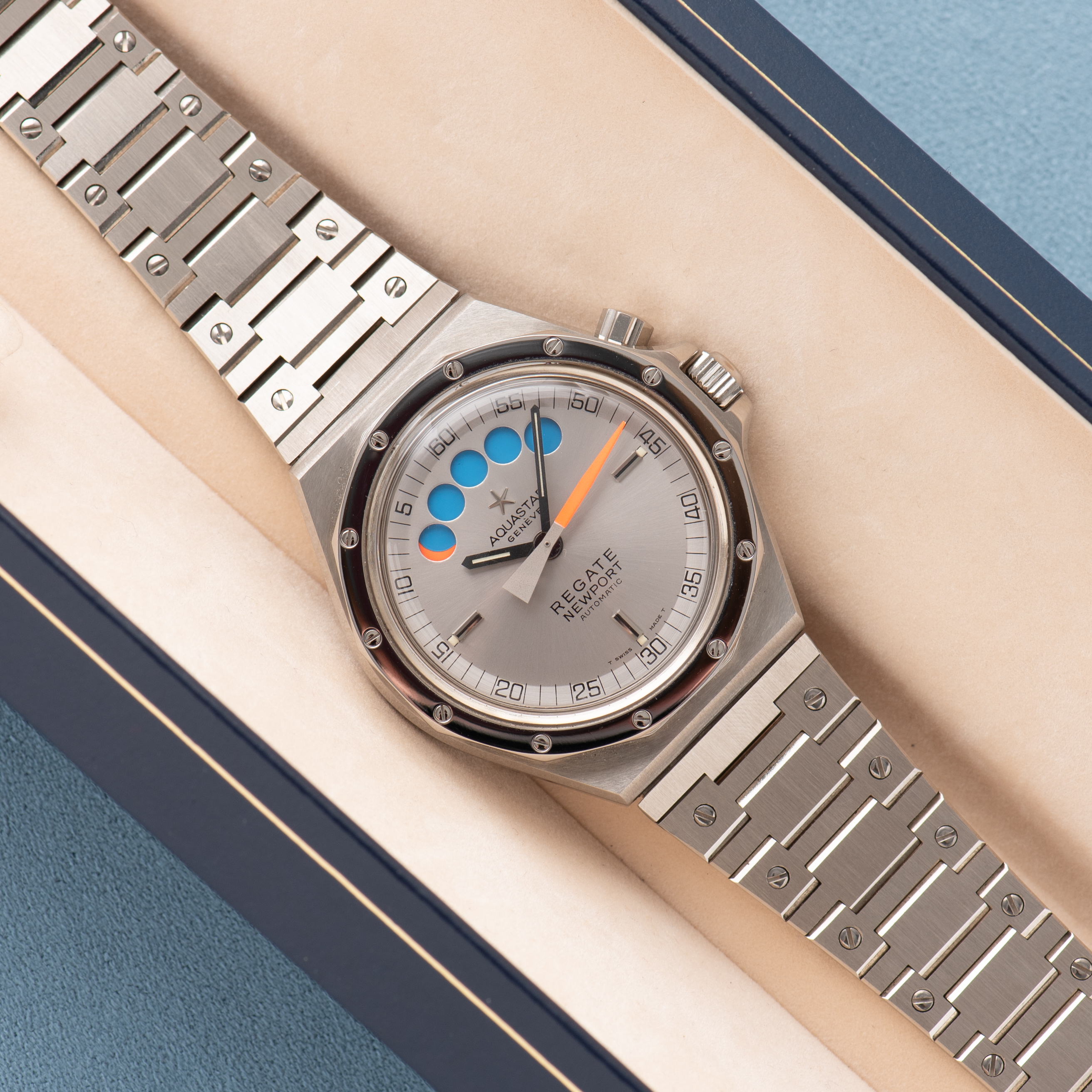 View of Aquastar Geneva Regate Newport Automatic Ref 9856 New Old Stock