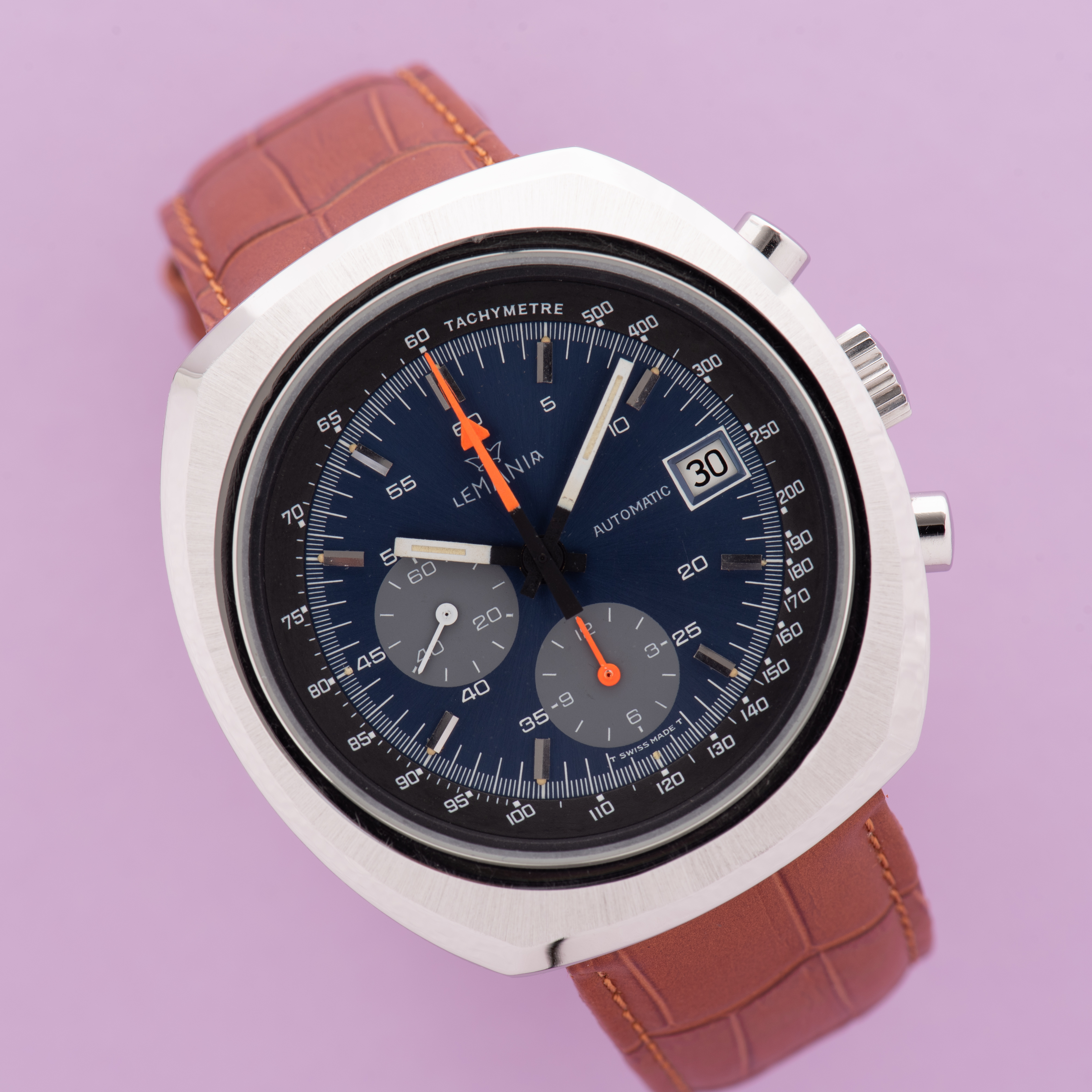Zicht op Lemania Automatische chronograaf Lemania 1341 uit 1972