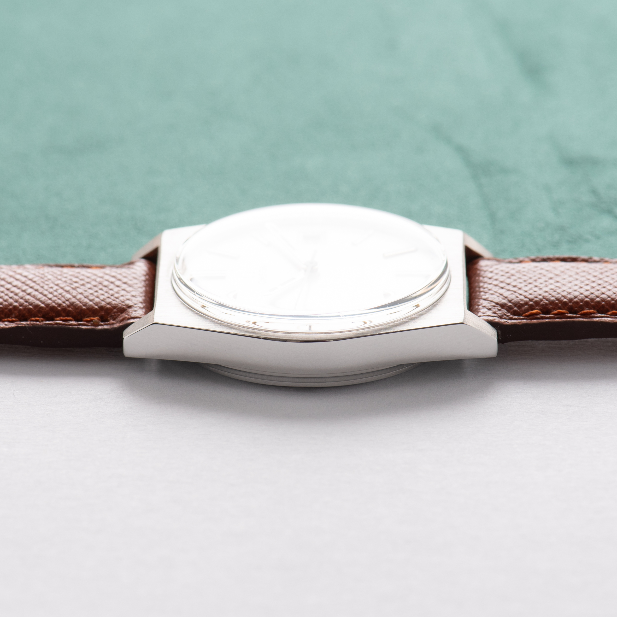 View of Omega Geneva Date Silver Dial Ref 136.0049 from 1969