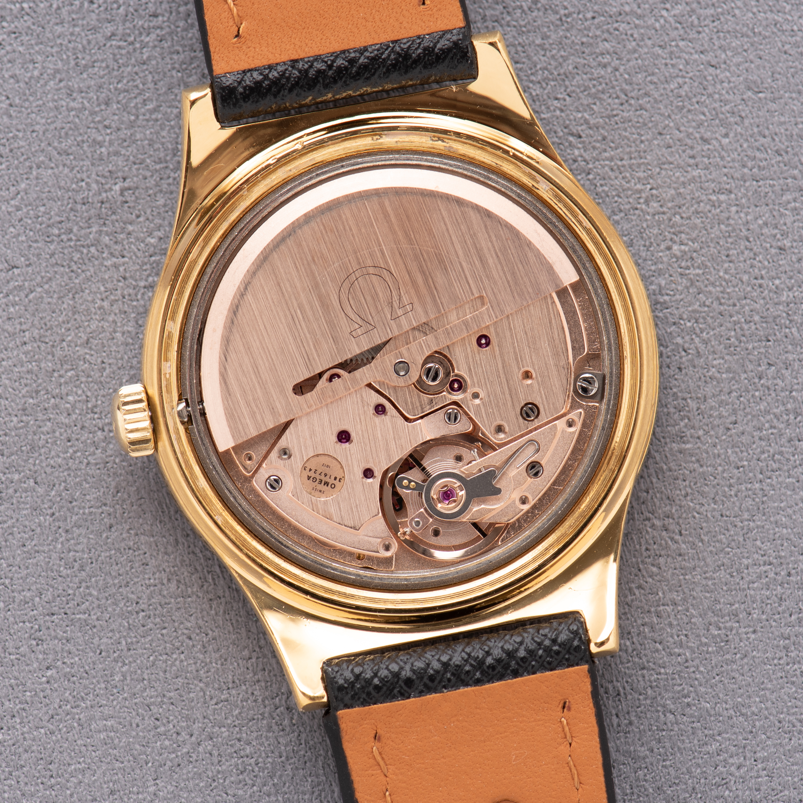 View of Omega Genève Automatique Date Goldplated Réf 166.0168 from 1974