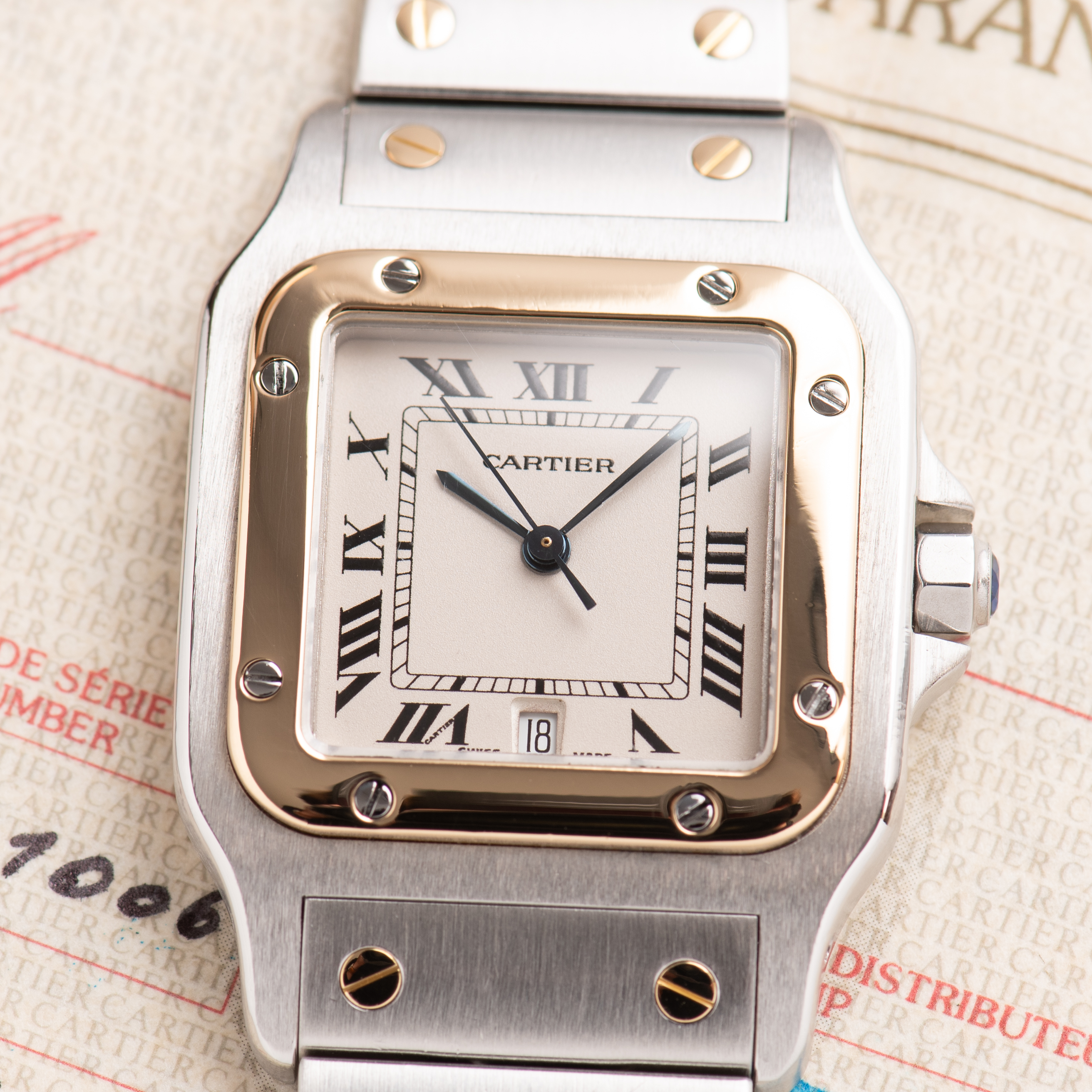 Vue de Cartier Santos Galbée Or/acier réf 187901 from 1987 with papers