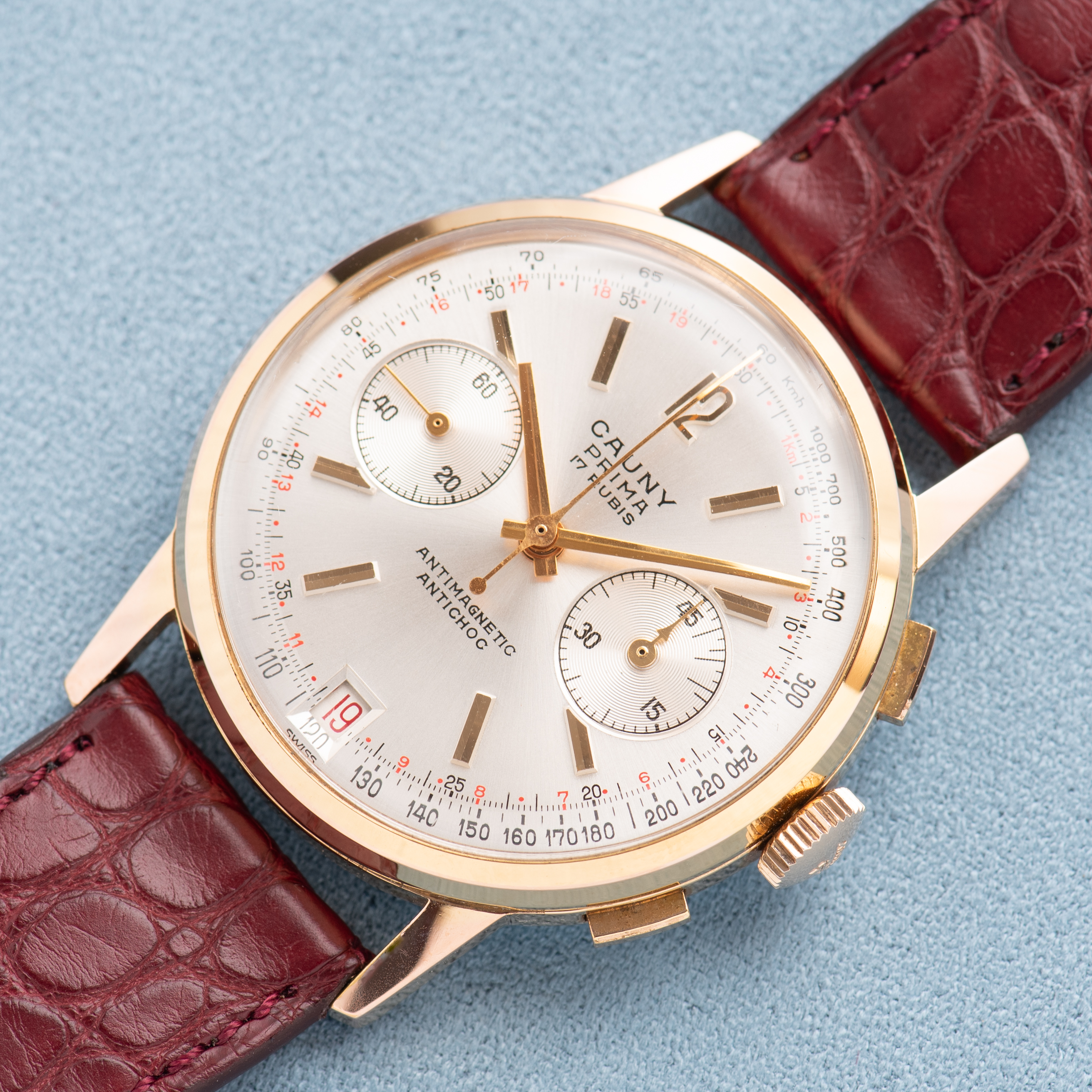 Vue de Cauny Prima Chronographe Incabloc 17rubis Landeron 187 New Old Stock