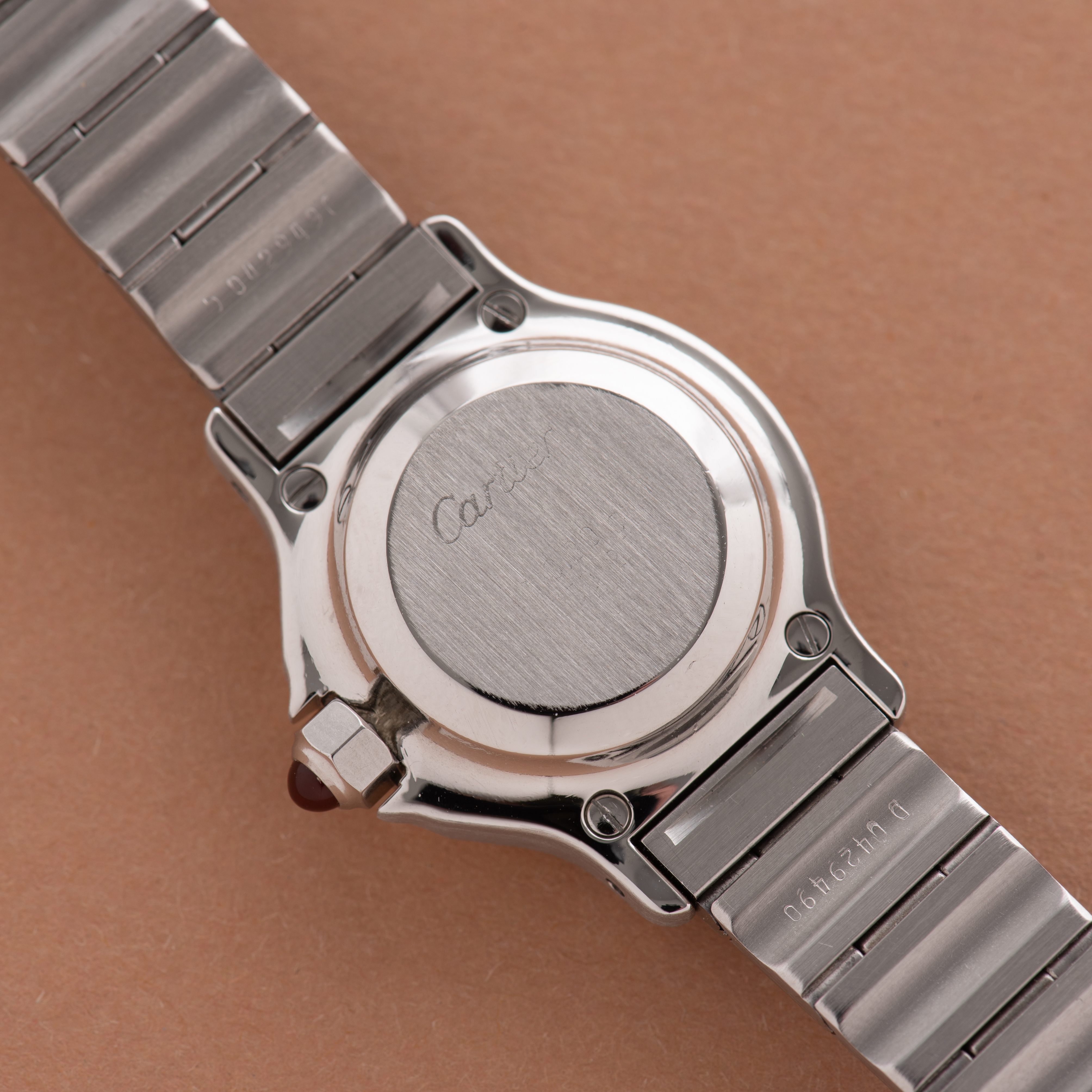 View of Cartier Octagon Burgundy Spider Dial réf 0907