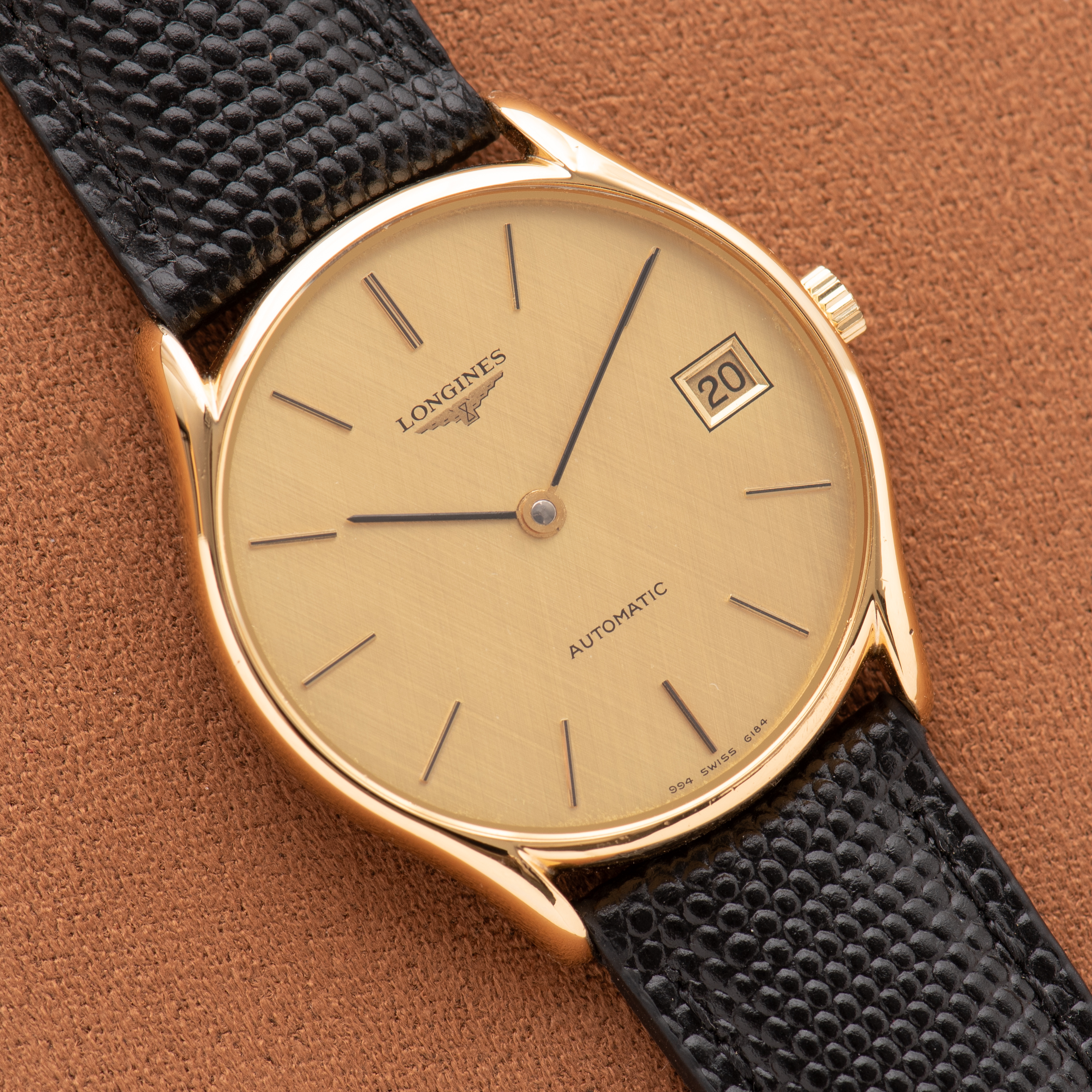 View of Automatic Longines "Linen Gold Dial" ref 4184 994 from 1970