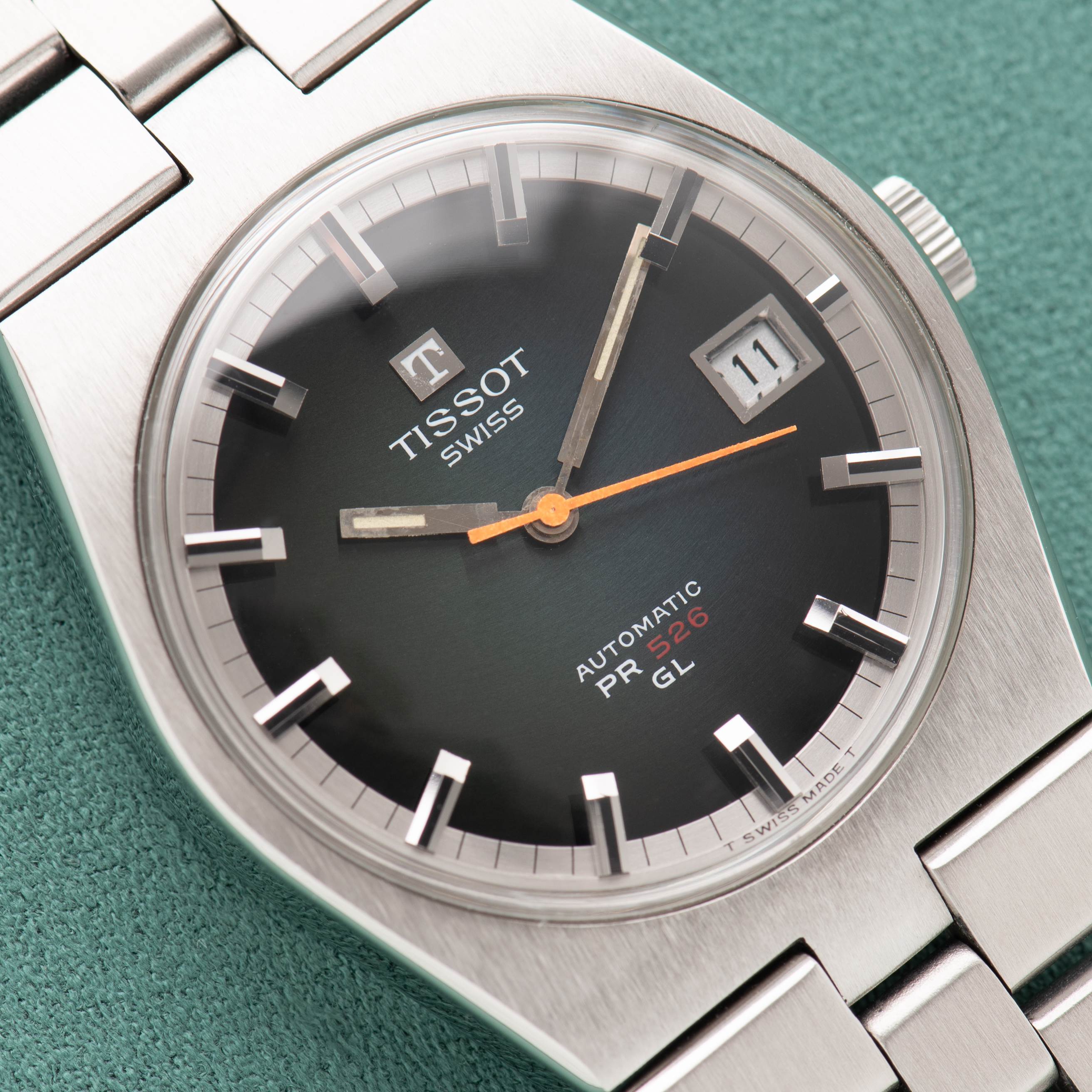 View of Tissot Swiss Automatic PR526 GL Green/Silver Dial Ref 64005 15 0198