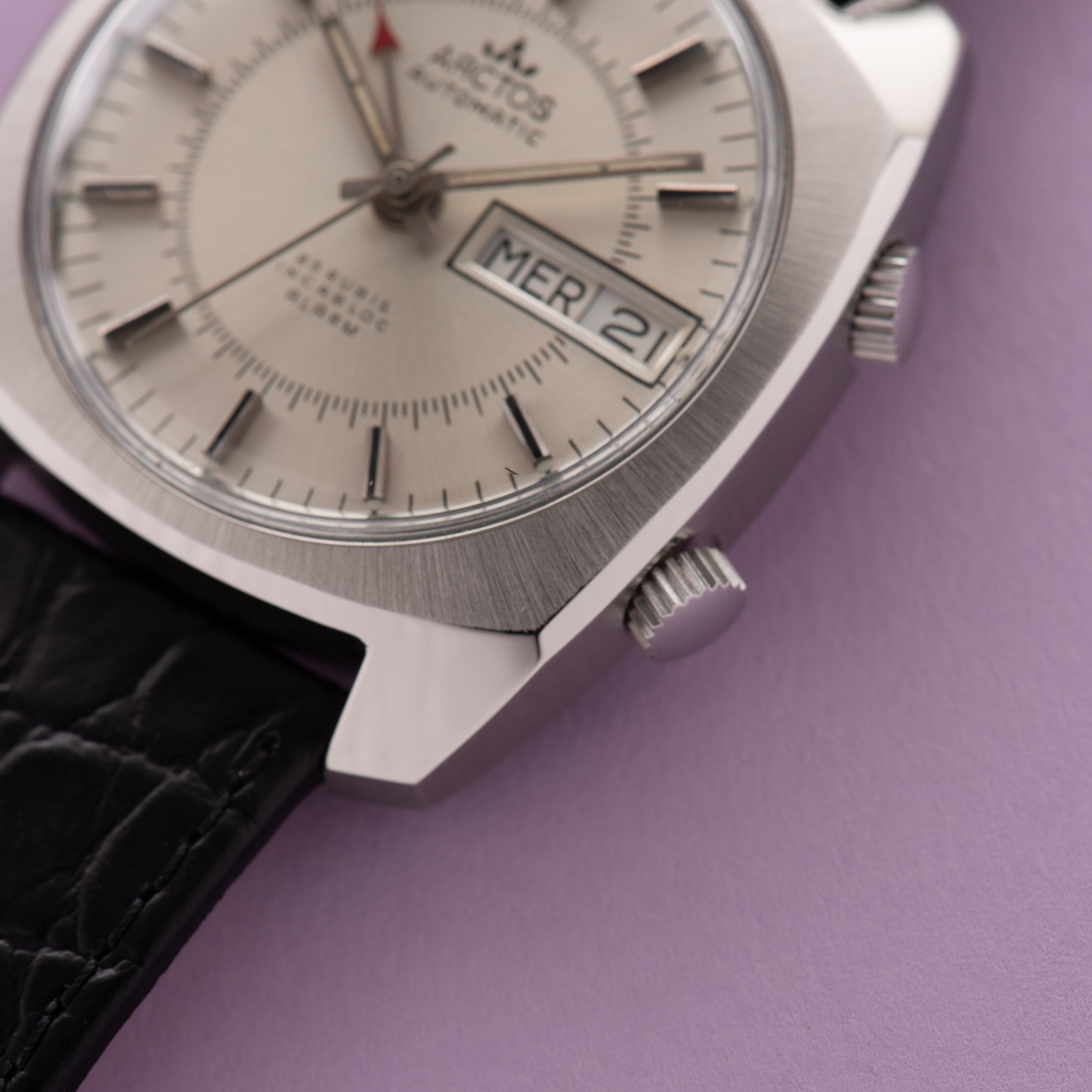 View of Arctos Automatic Day-date 25rubis Incabloc Alarm AS 5008