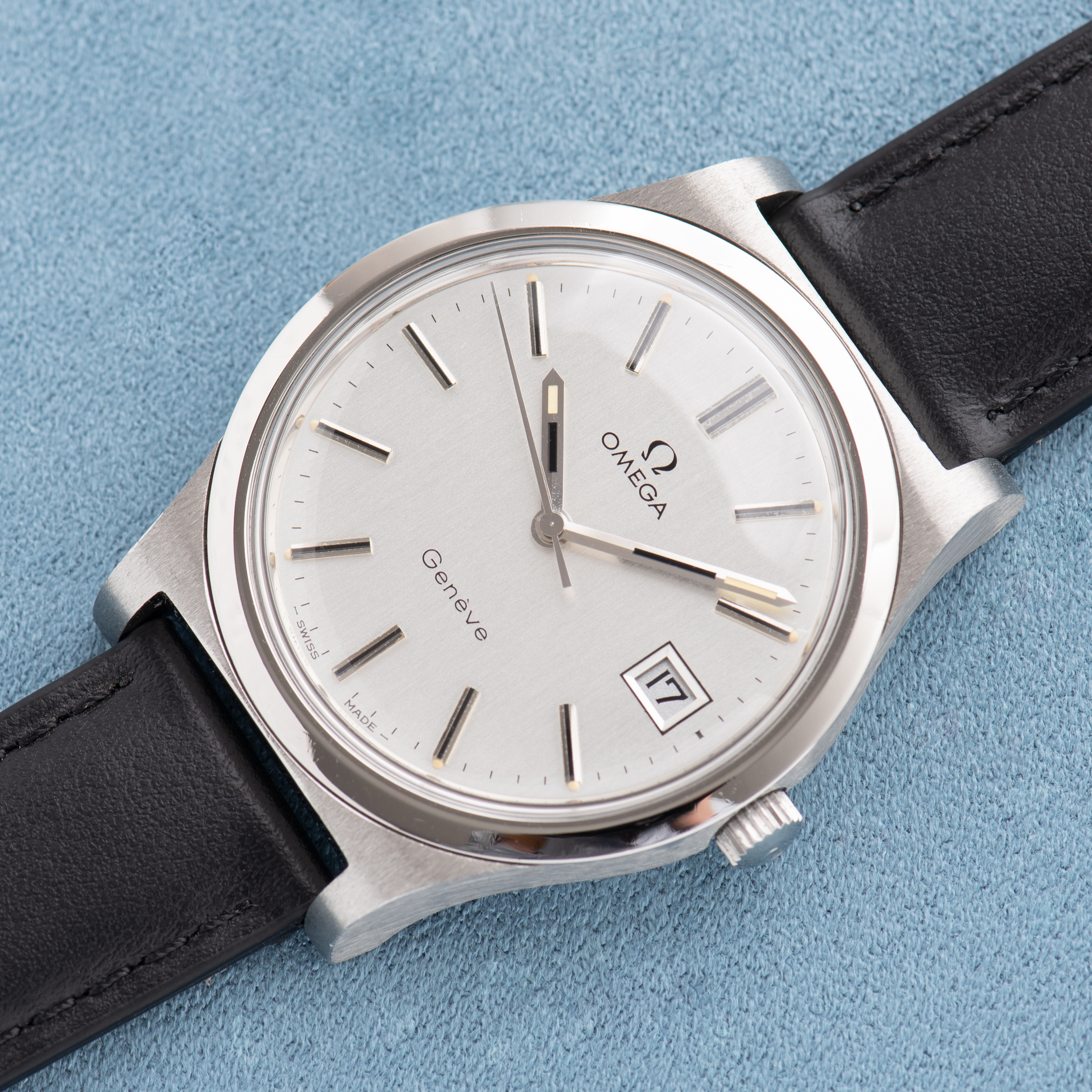 View of Omega Geneva Mechanical Date Cal 1030 Ref 136.0102 from 1974