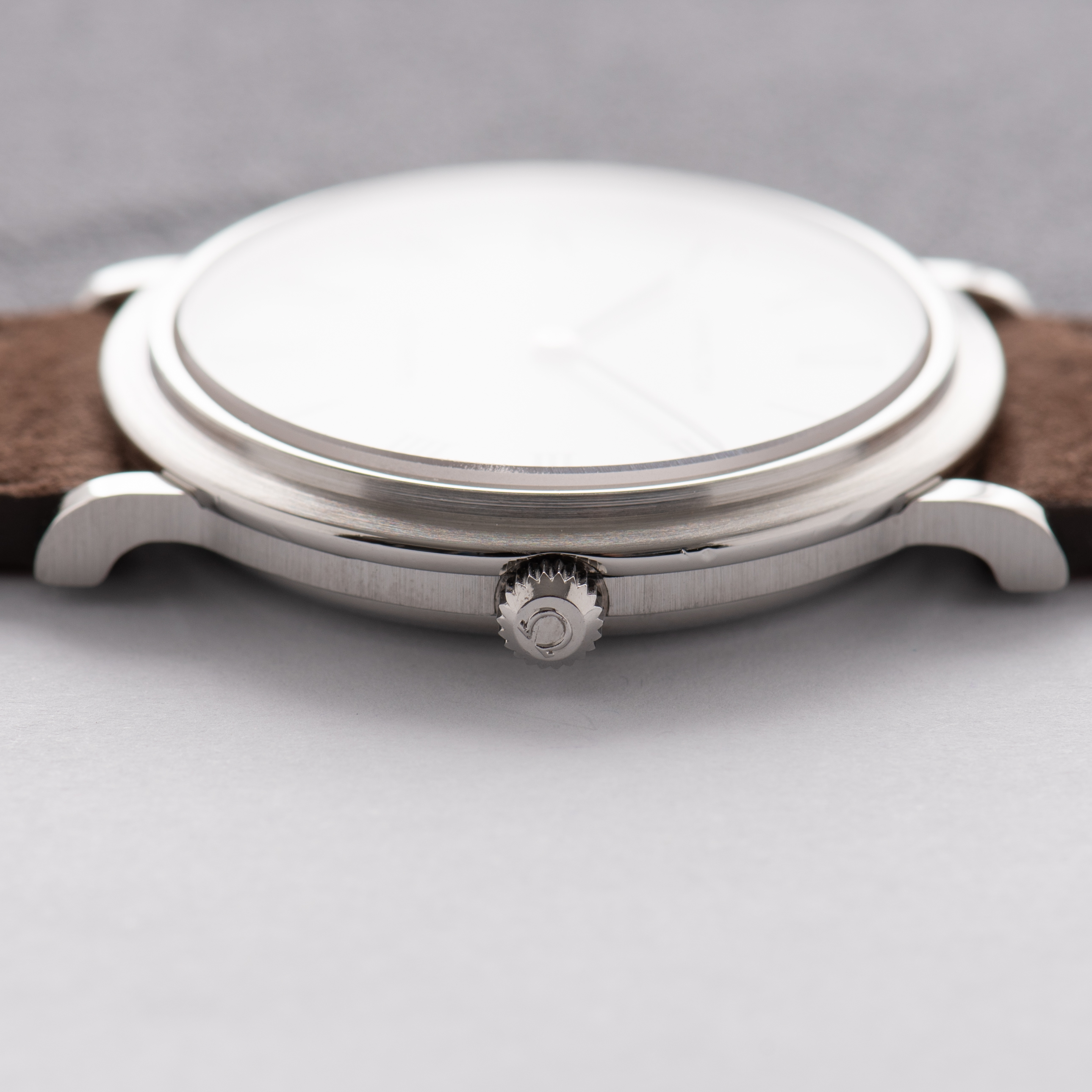 View of Hamilton PROTOTYPE Omega Automatic White Roman Dial Extraplate Cal 831