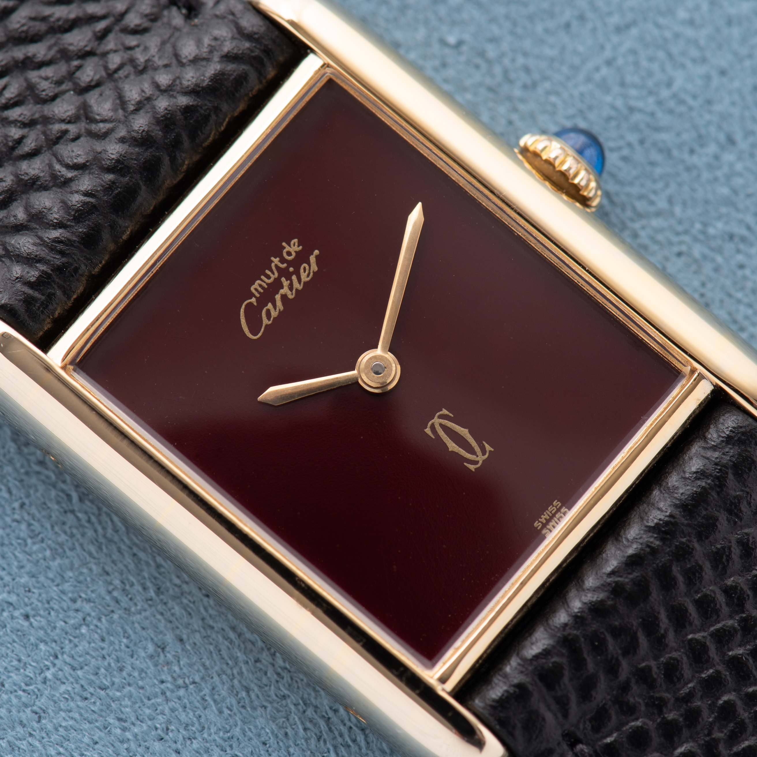 Vue de Cartier Tank De Must Vermeil GM Bordeau Dial Full Set from 1982