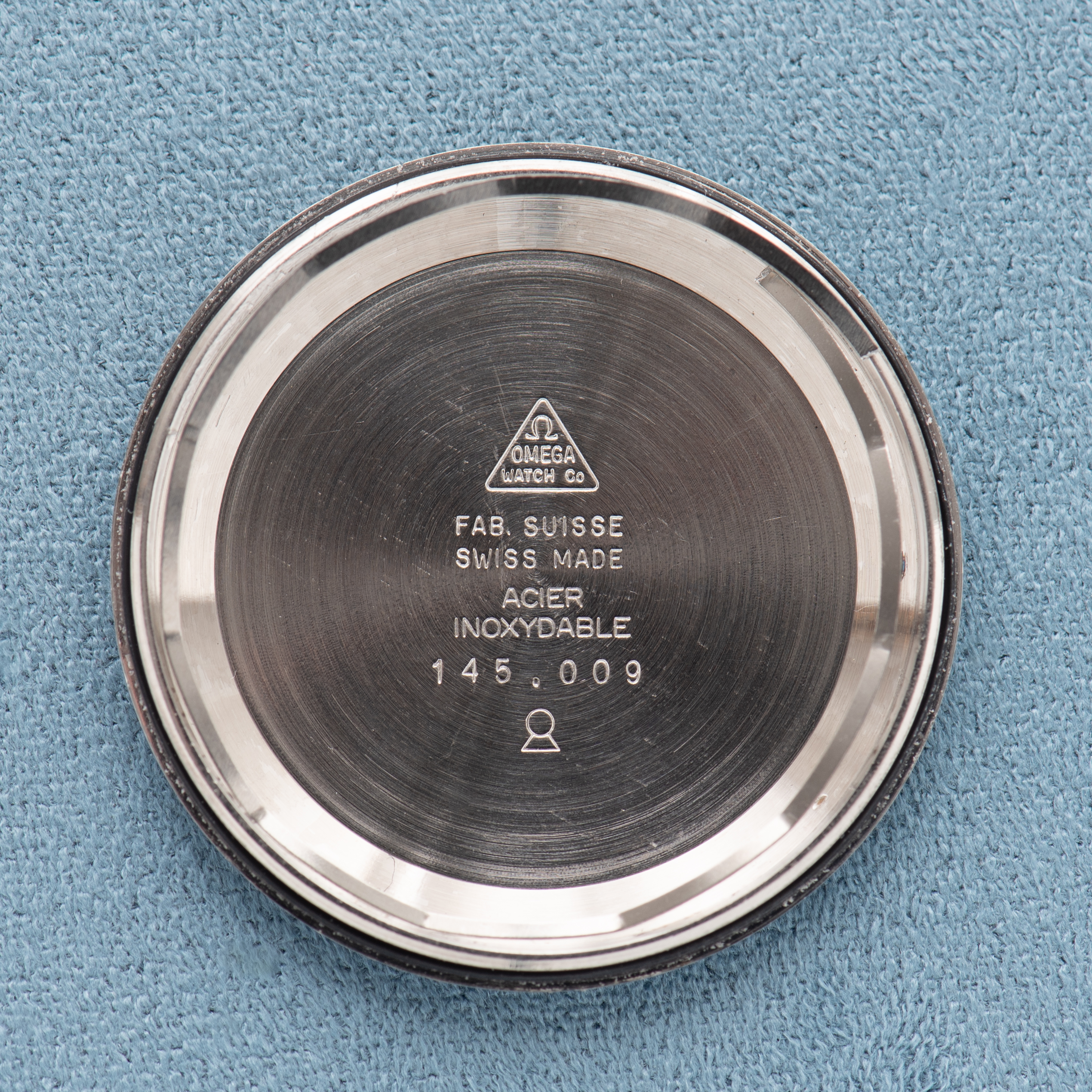 View of Omega Geneva Chronostop Blue Dial Ref 145.009 from 1968 Cal 865