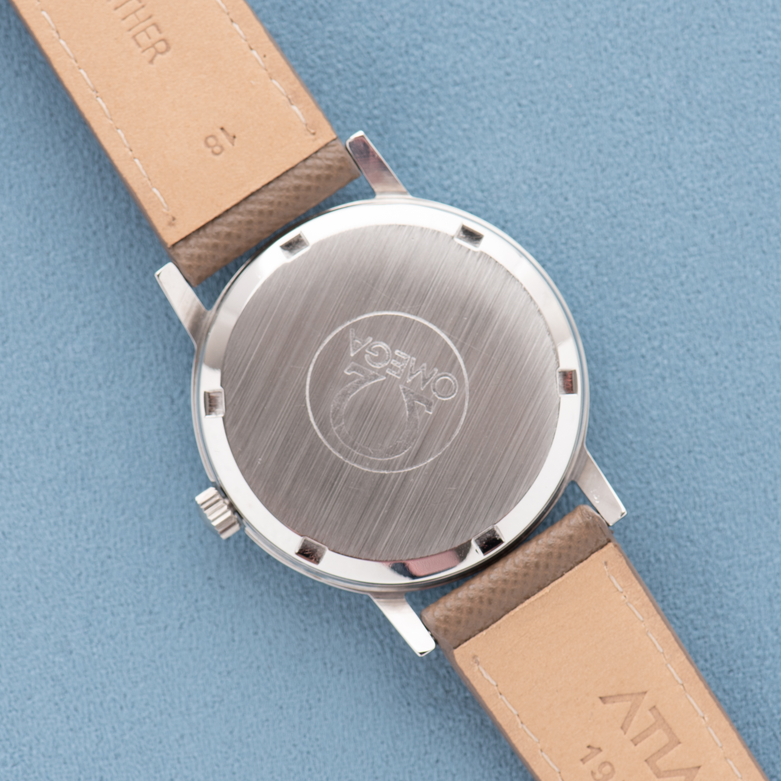 View of Omega Geneva Date Blue/Grey dial Ref 136.0099 from 1972