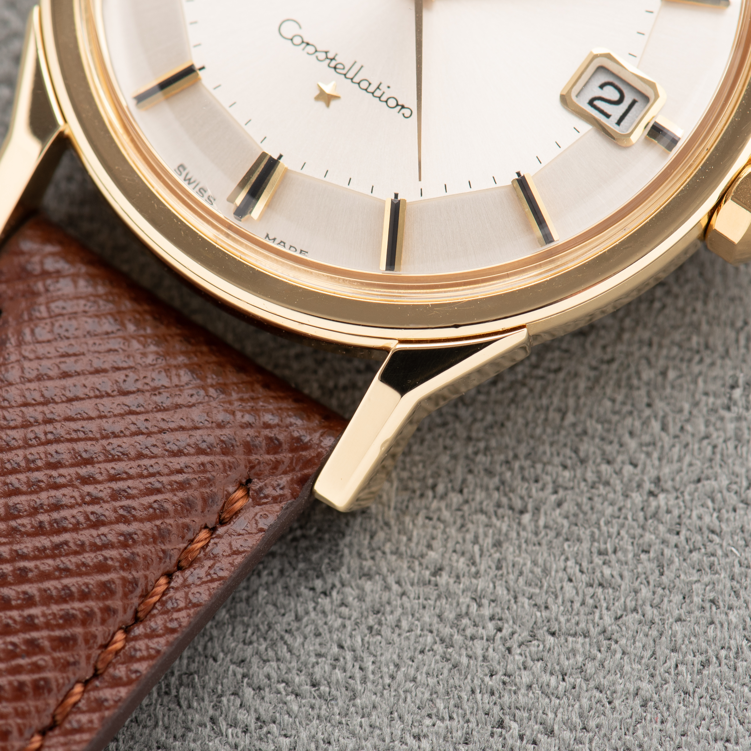 View of Omega Constellation Pie Pan 18K Gold 18K Automatic from 1967 ref 168.005