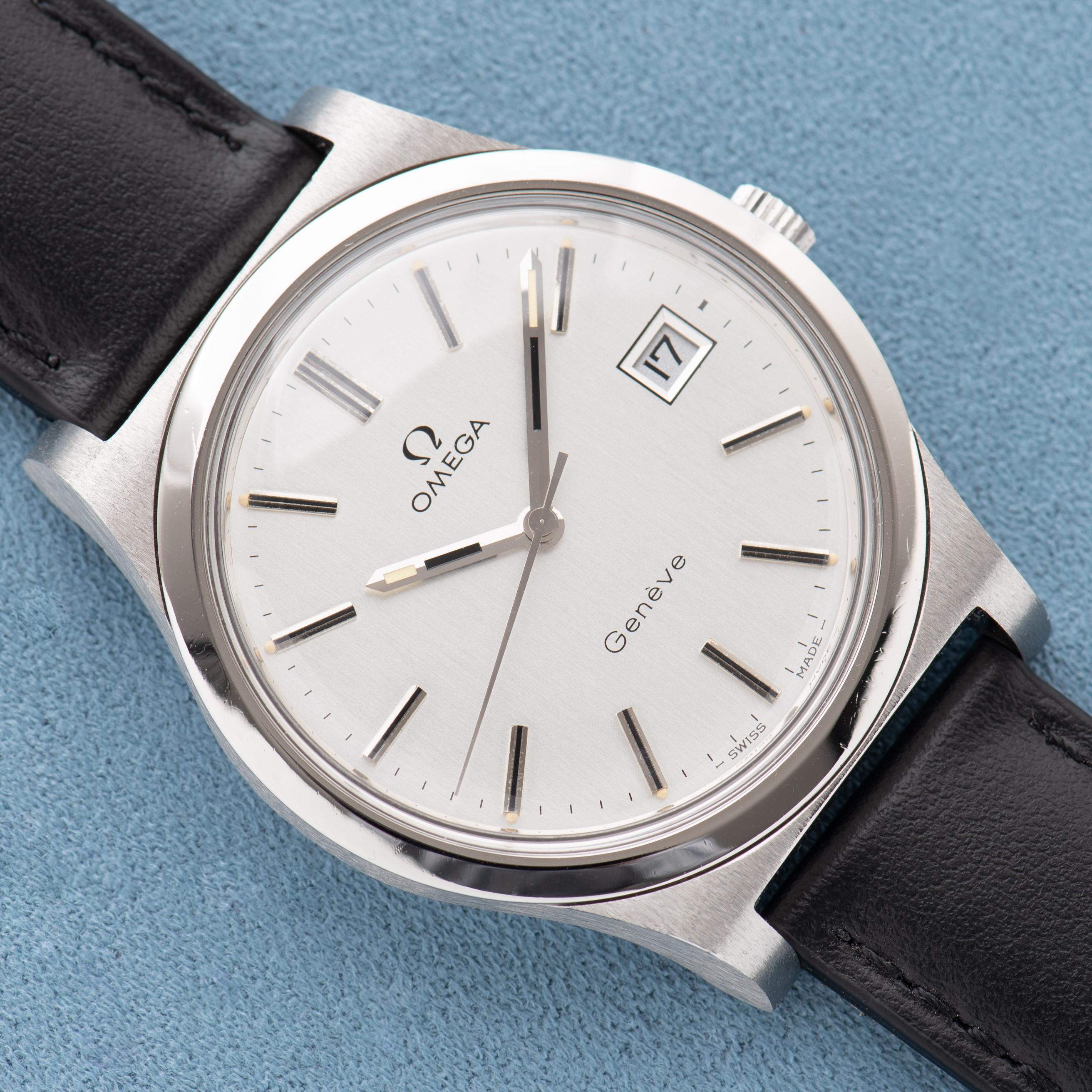 View of Omega Geneva Mechanical Date Cal 1030 Ref 136.0102 from 1974