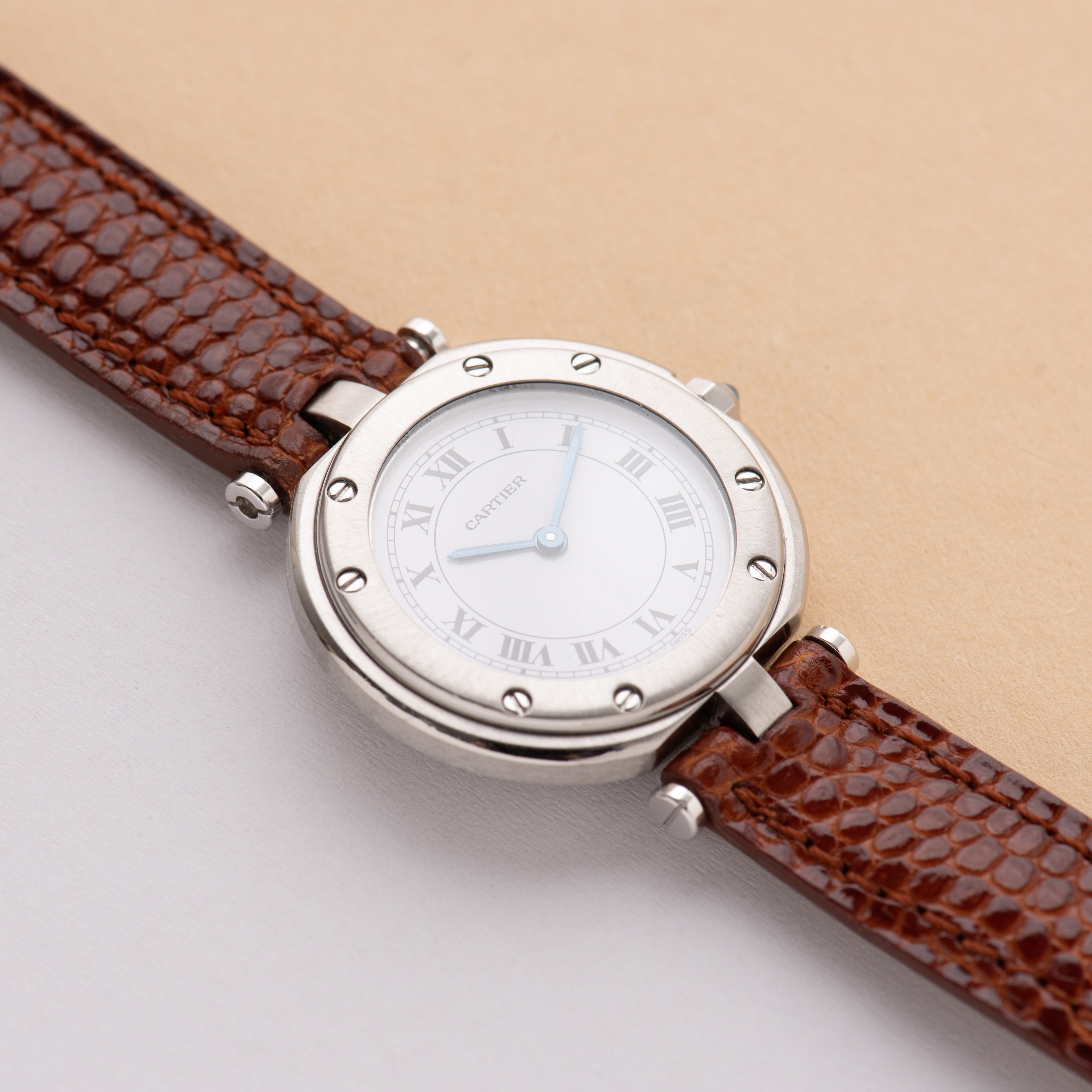 View of Cartier Santos Vendome White Roman dial réf 8192 Full set