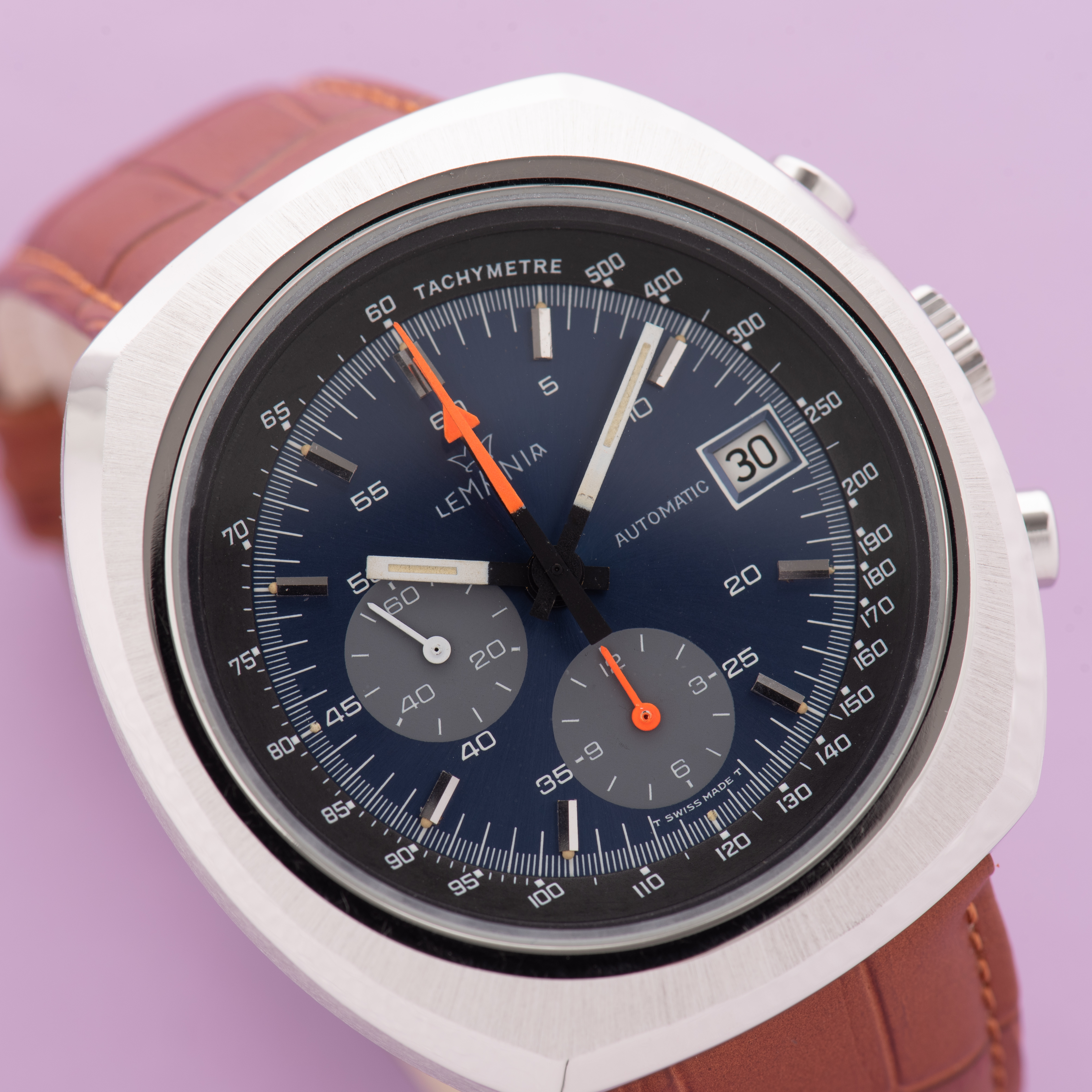 Zicht op Lemania Automatische chronograaf Lemania 1341 uit 1972