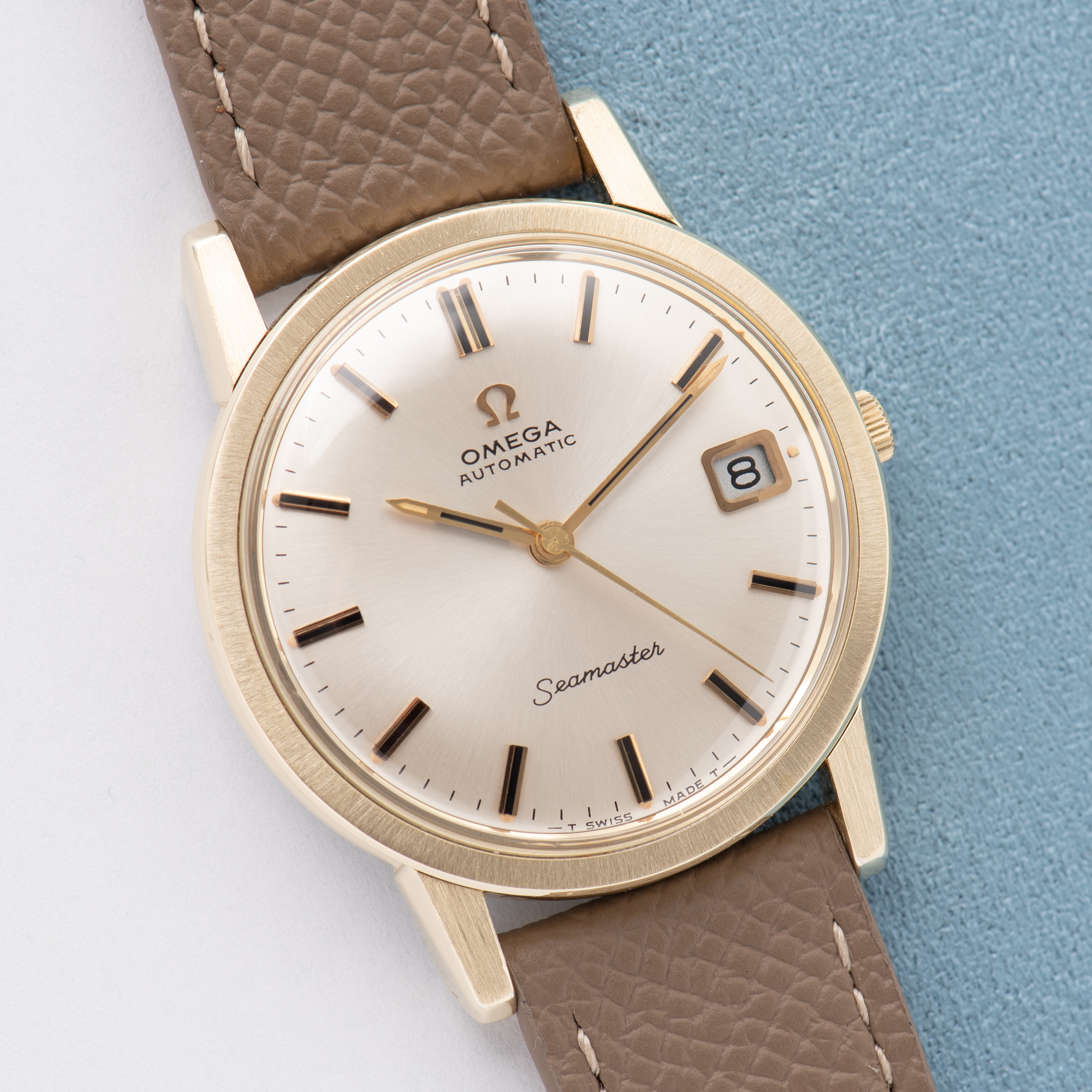 View of Omega Automatic Seamaster Date Silver/Creme Dial Ref 166.003 from 1967