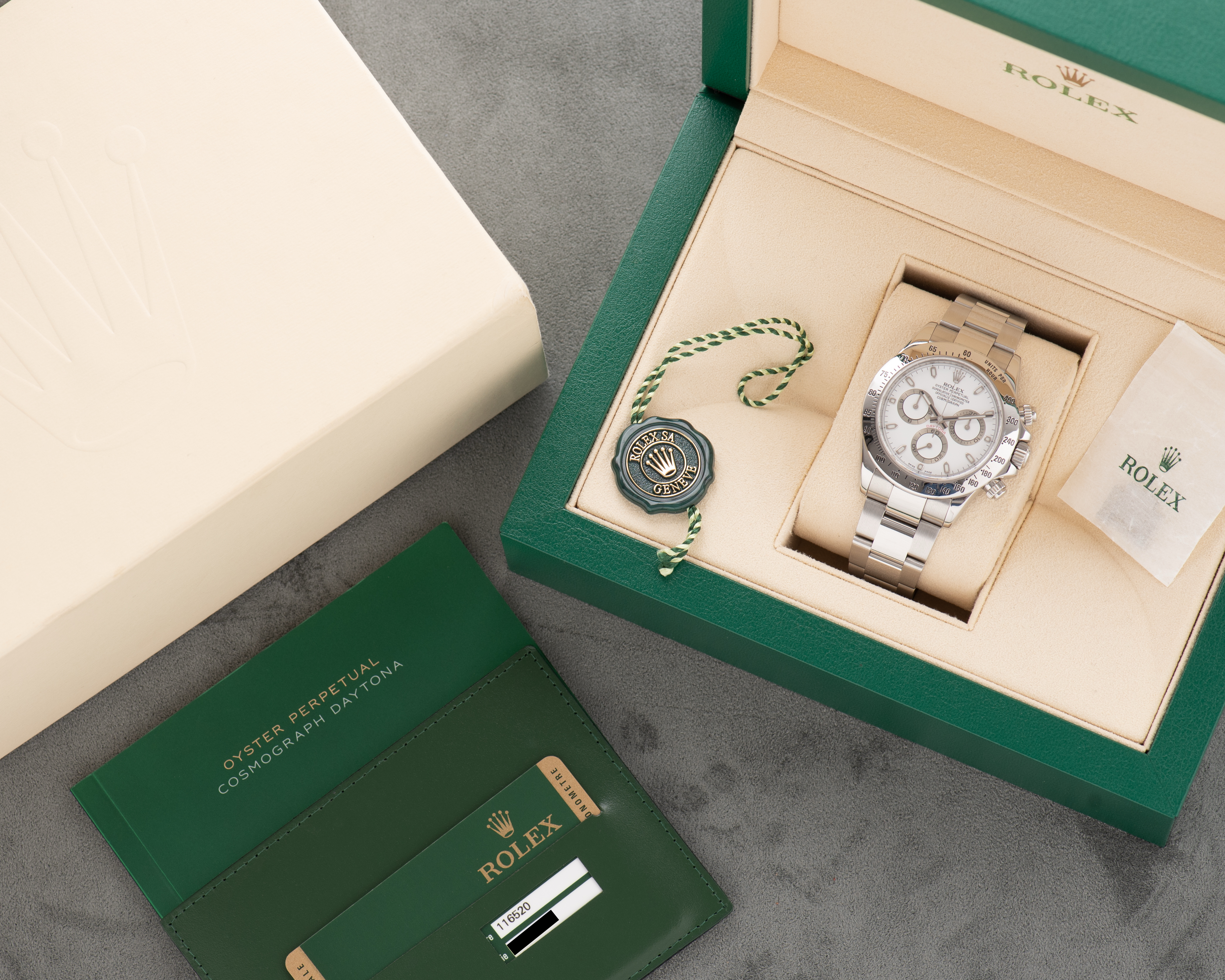 Zicht op Rolex Oyster Perpetual Daytona Cosmograph ref 116520 Volledige set vanaf 2010
