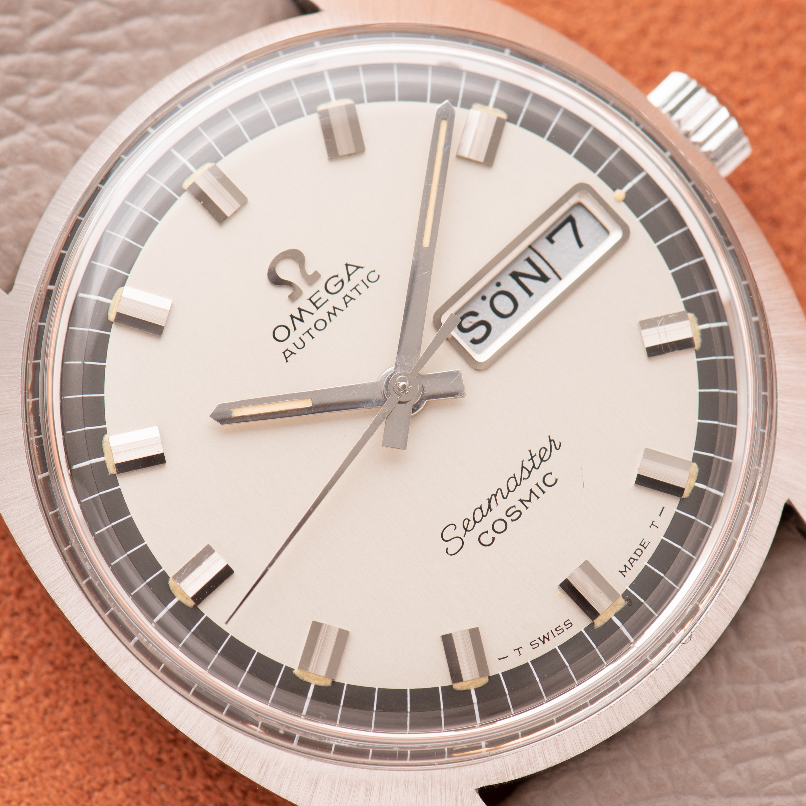 View of Omega Automatic Seamaster Cosmic Day Date Automatic cal 752 Ref 166.036