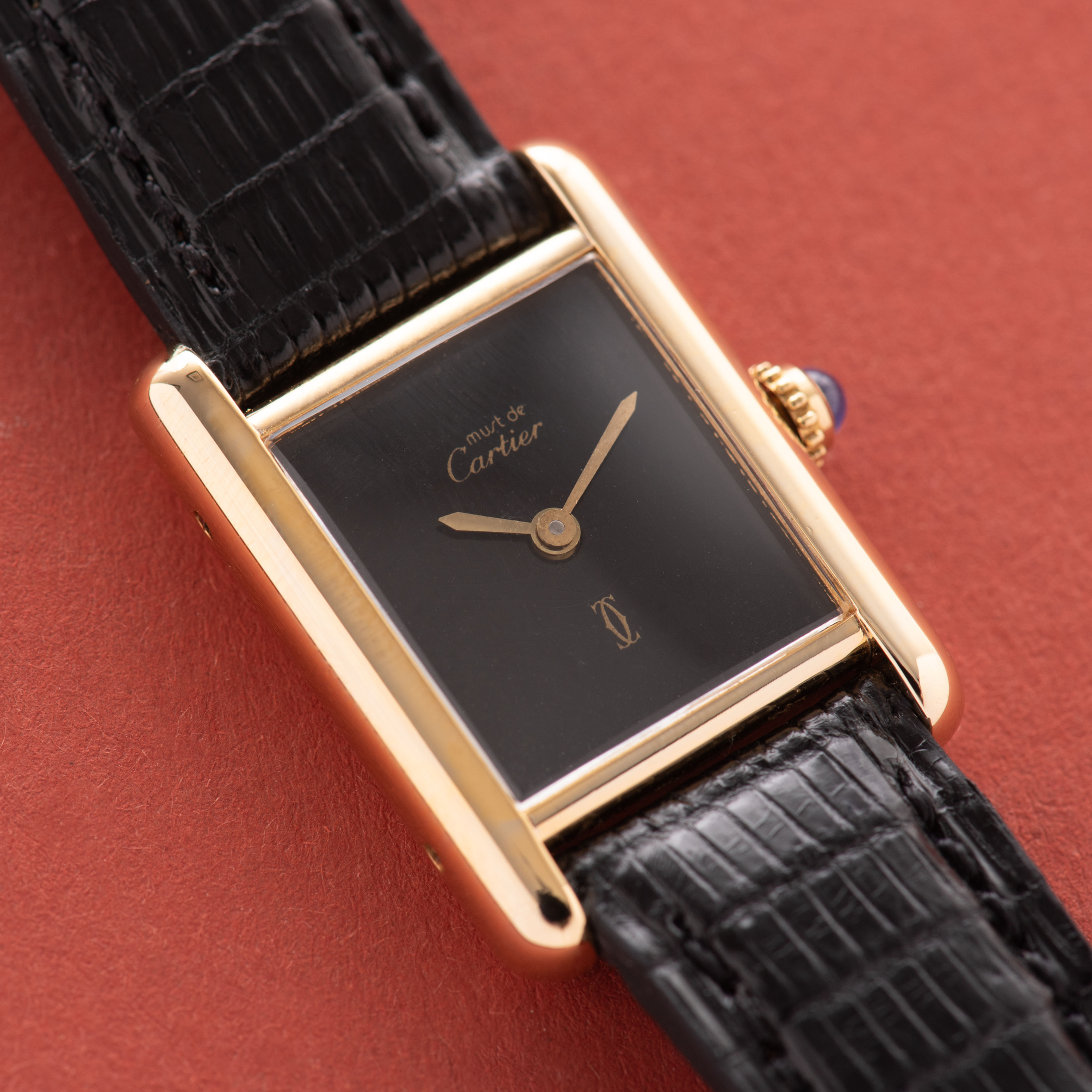 Cartier Must de Tank de Must Vermeil PM Onyx Black Spider Dial