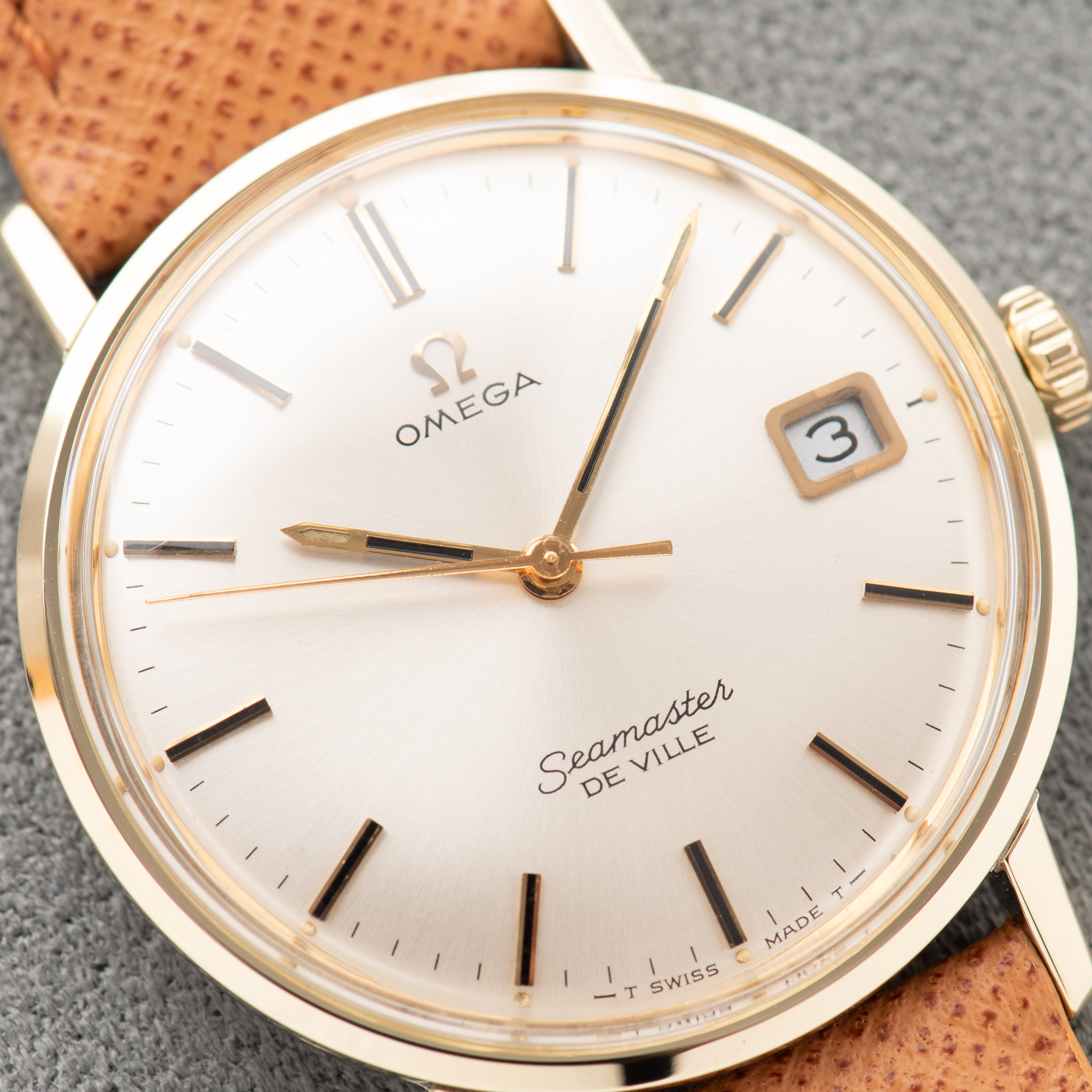View of Omega Seamaster De Ville Date Gold/Steel Ref 136,020 SP from 1971